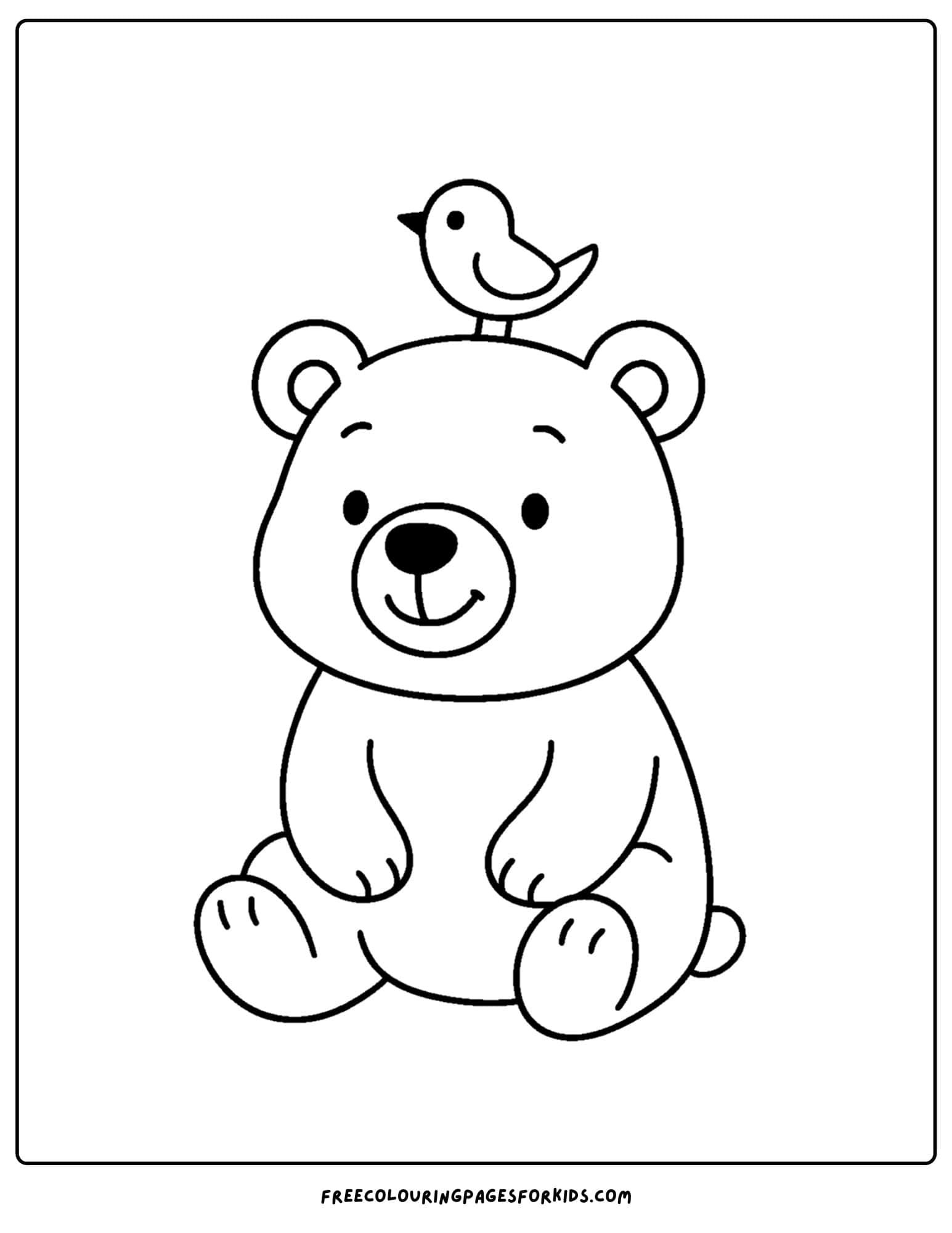 a bear coloring page of a bear with a bird on its head
