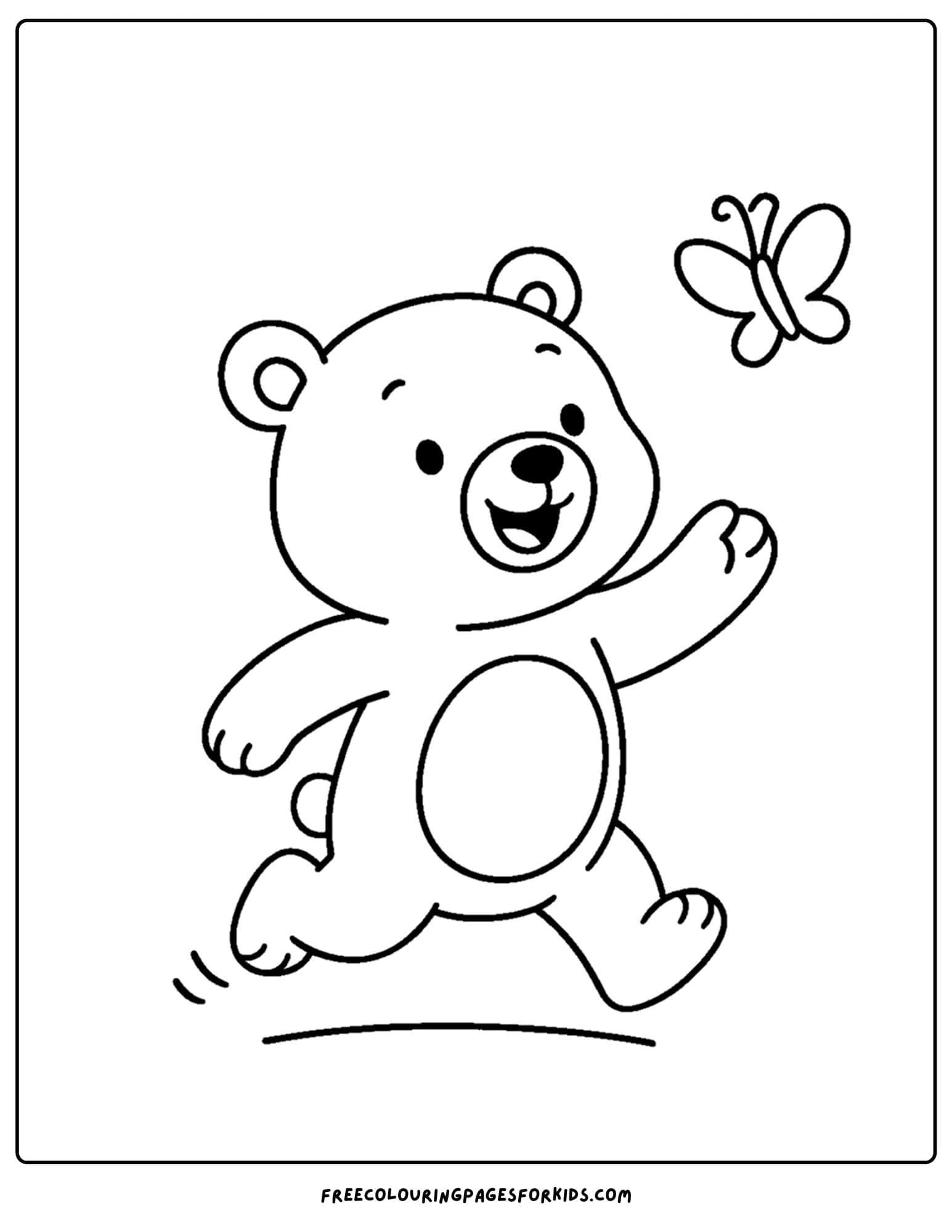 a bear coloring page of a bear chasing a butterfly
