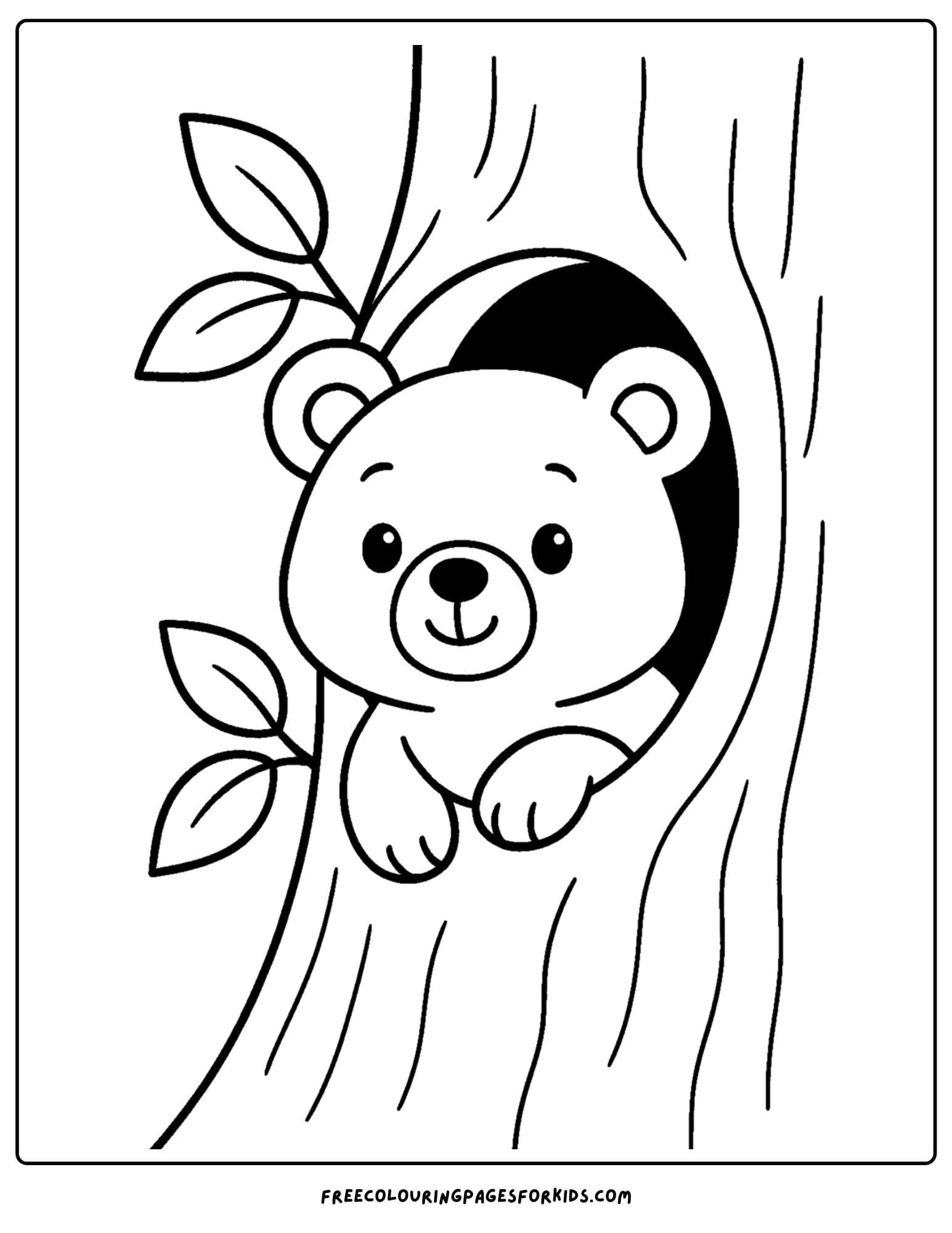 a bear coloring page of a bear in a hollow of a tree