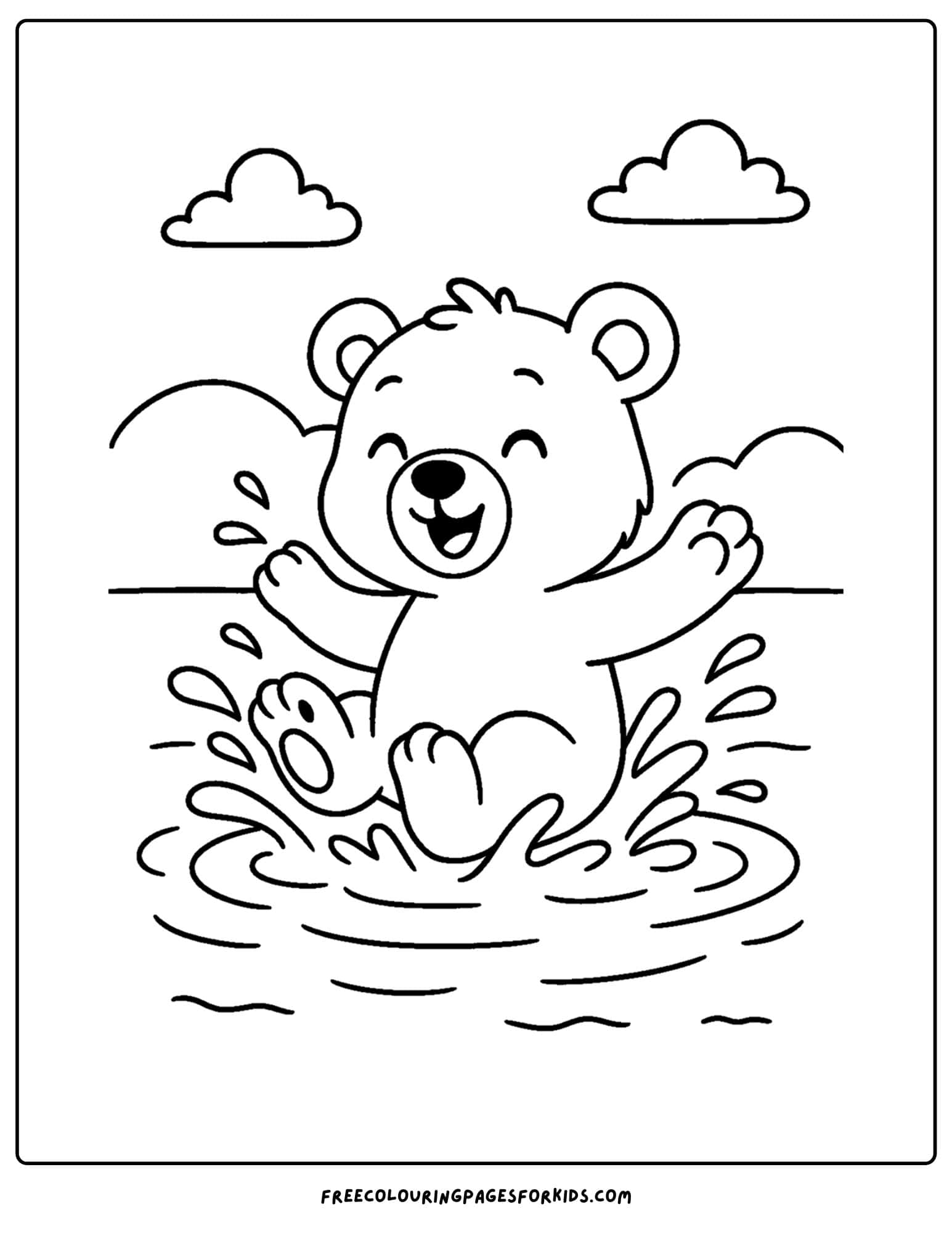 a bear coloring page of a bear splashing in water