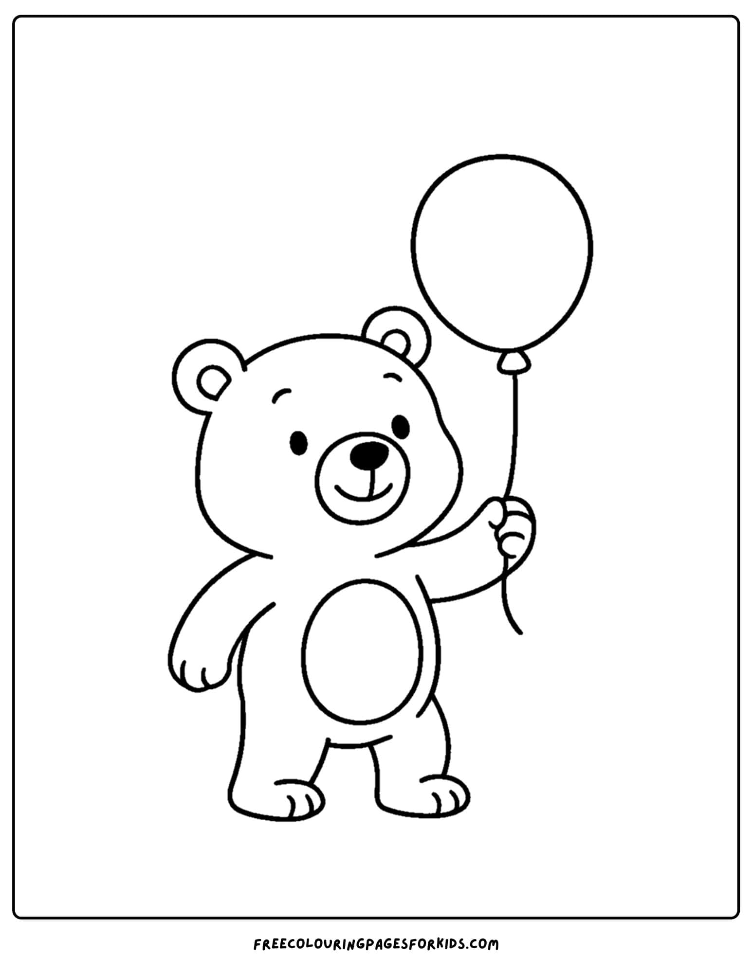 a bear coloring page of a bear cub holding a balloon