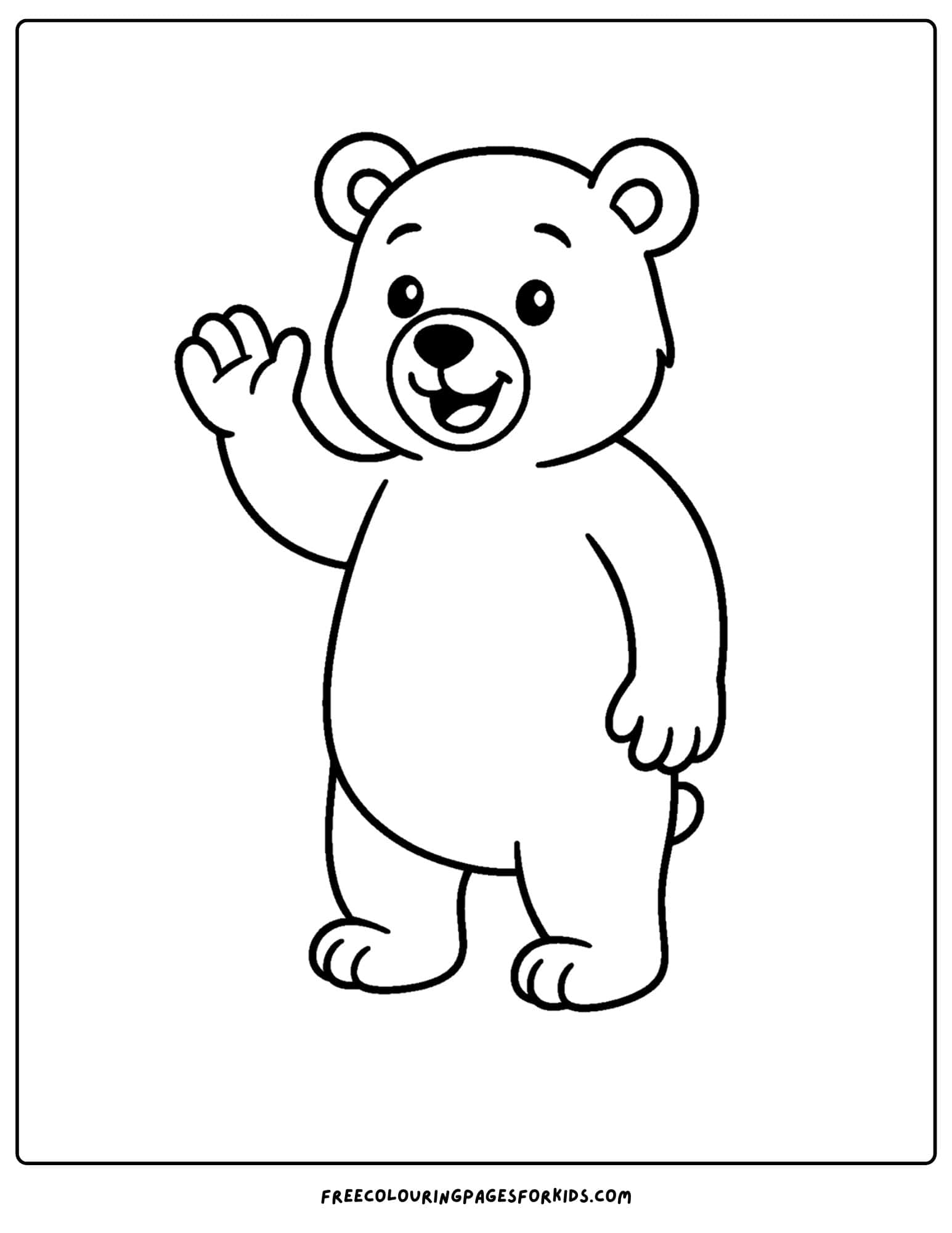 a bear coloring page of a a big bear waving