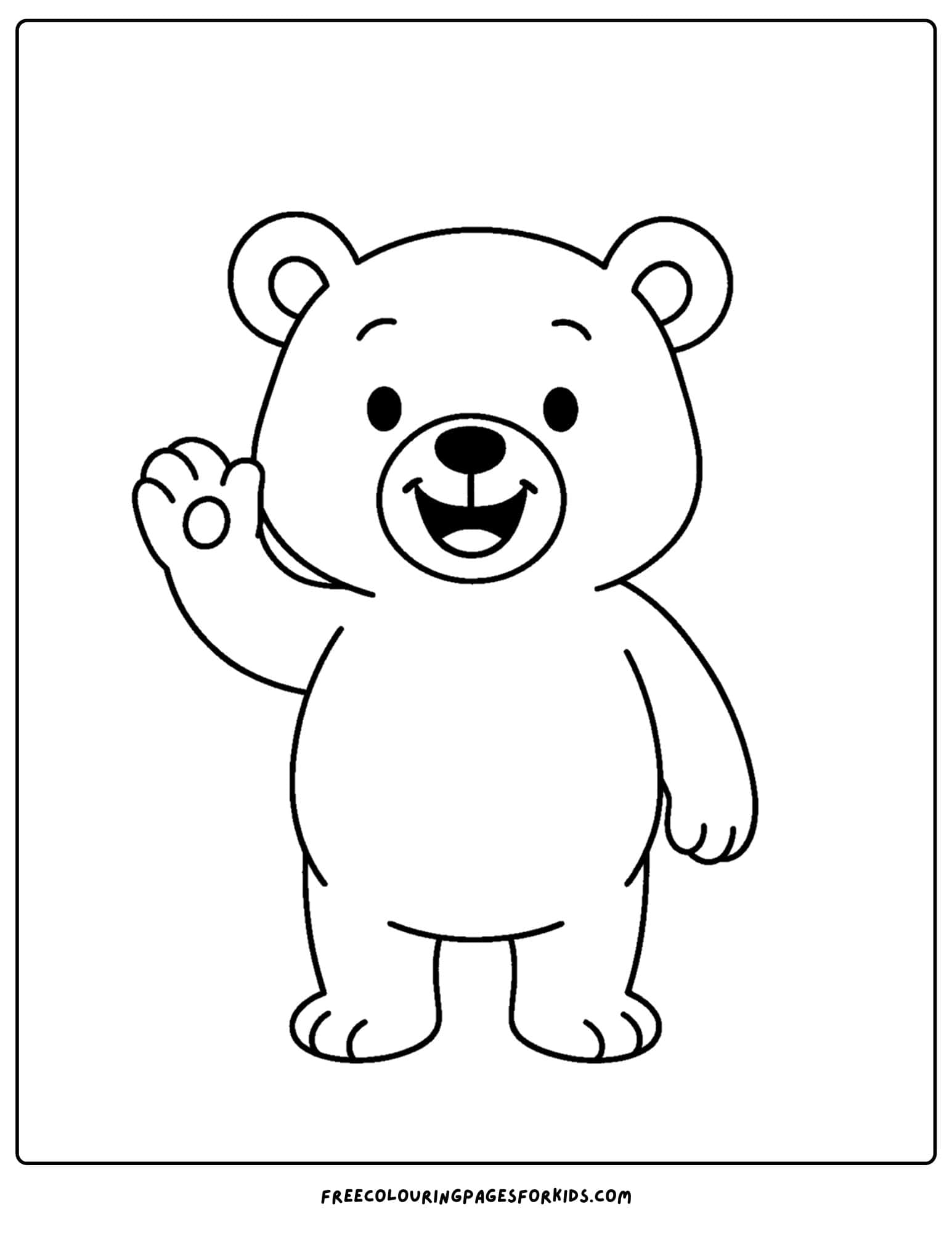 a bear coloring page of a bear waving hello