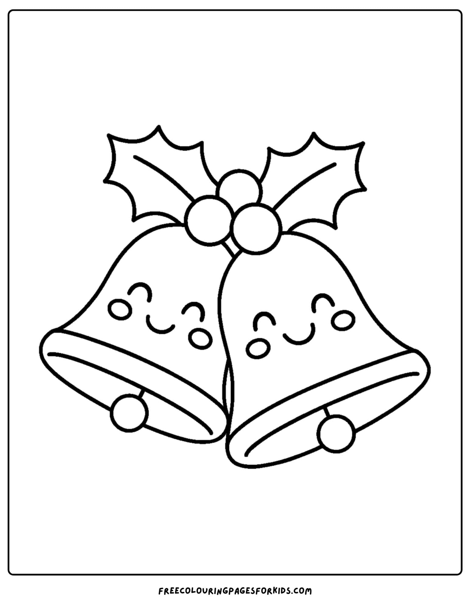 a christmas coloring page featuring bells and holly