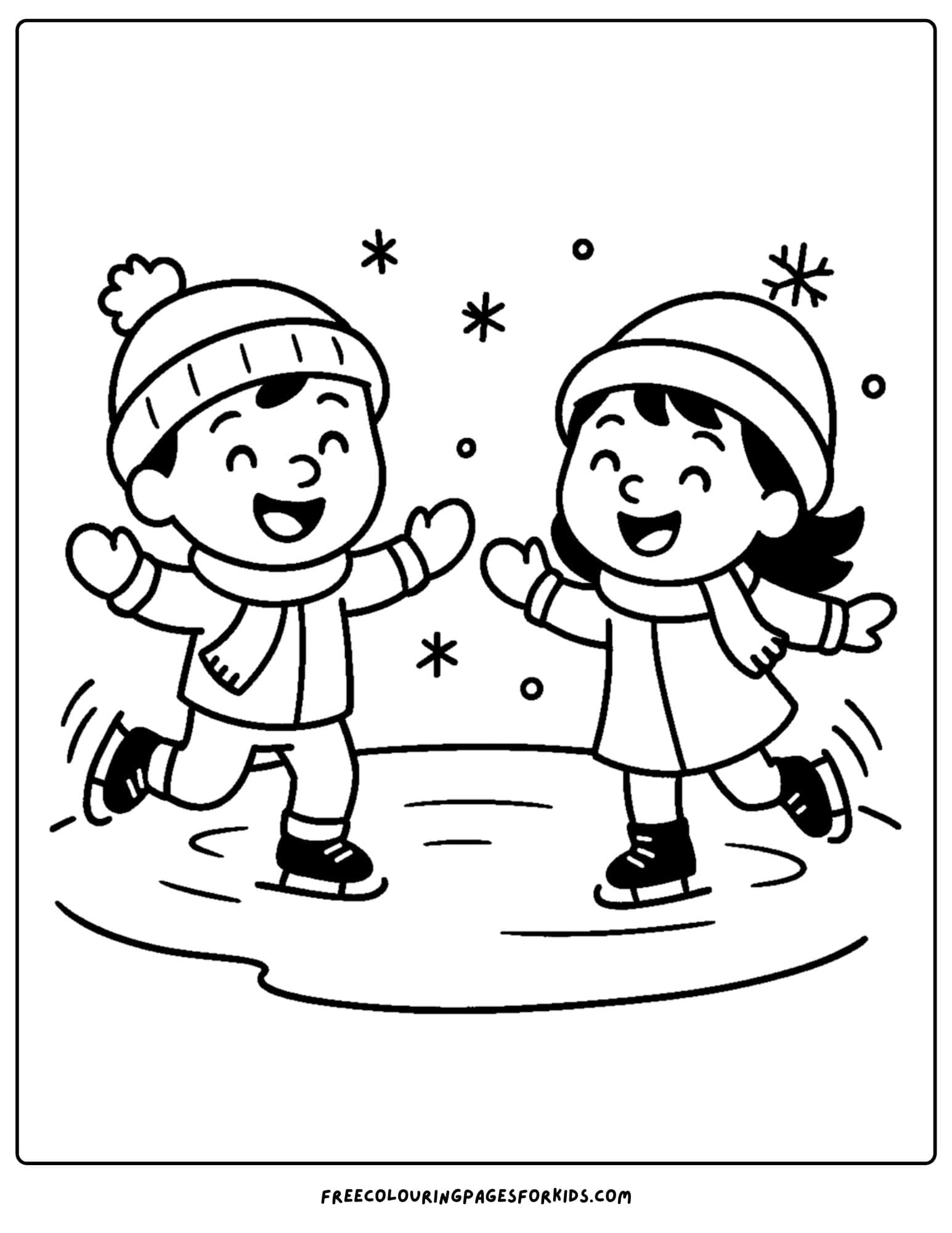 a christmas coloring page featuring children ice skating