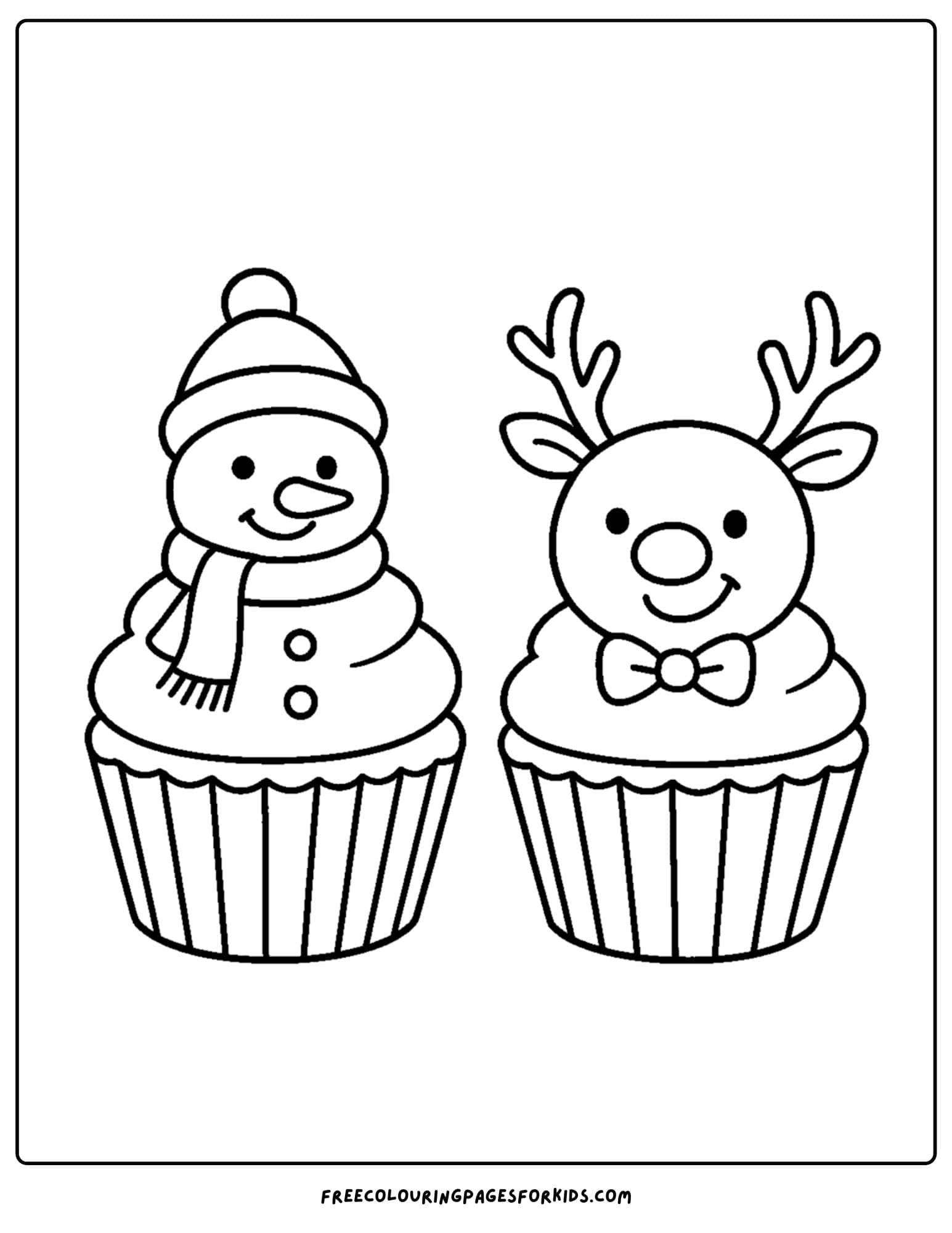 a christmas coloring page featuring christmas themed cupcakes
