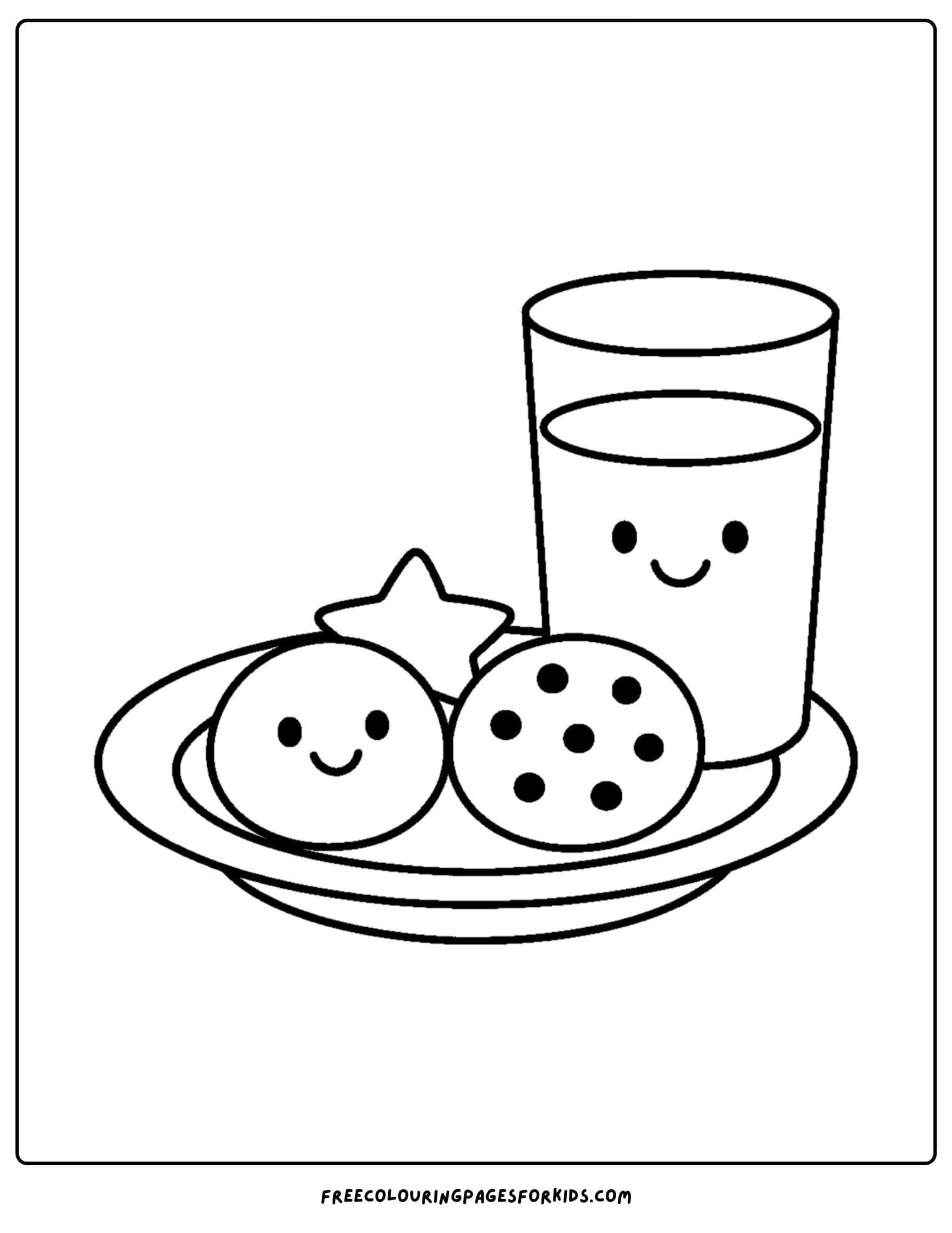 a christmas coloring page featuring milk and cookies left for santa