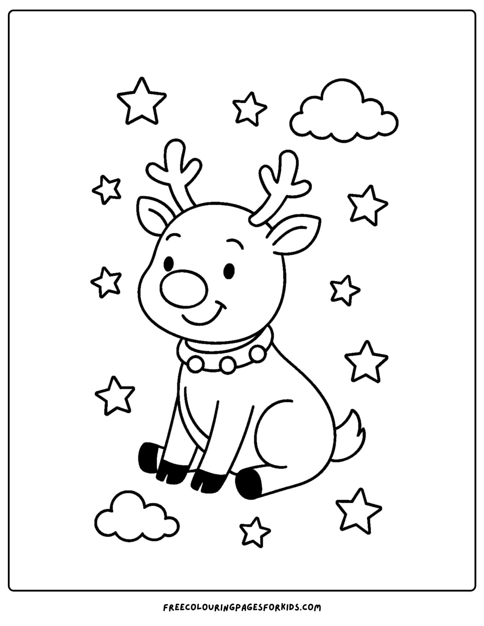 a christmas coloring page featuring rudolph with a shiny red nose