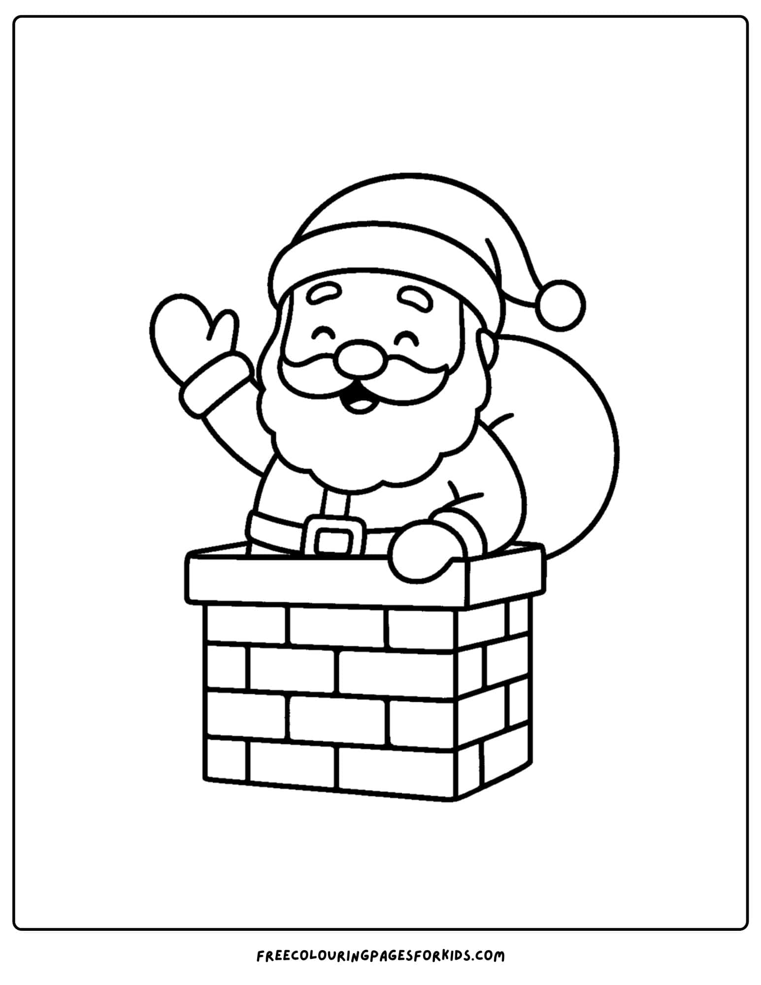 a christmas coloring page featuring santa going down a chimney