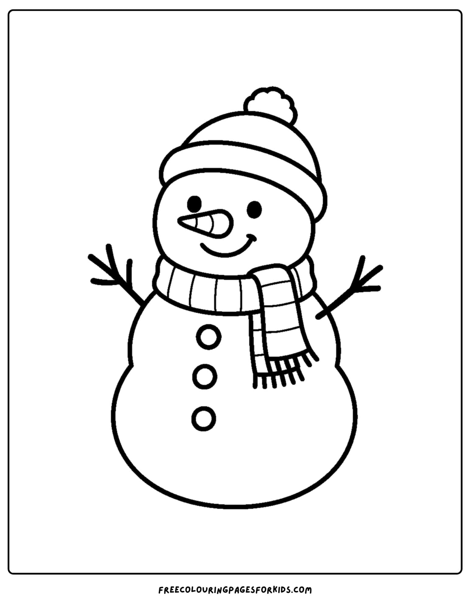 a christmas coloring page featuring a snowman with a scarf and hat