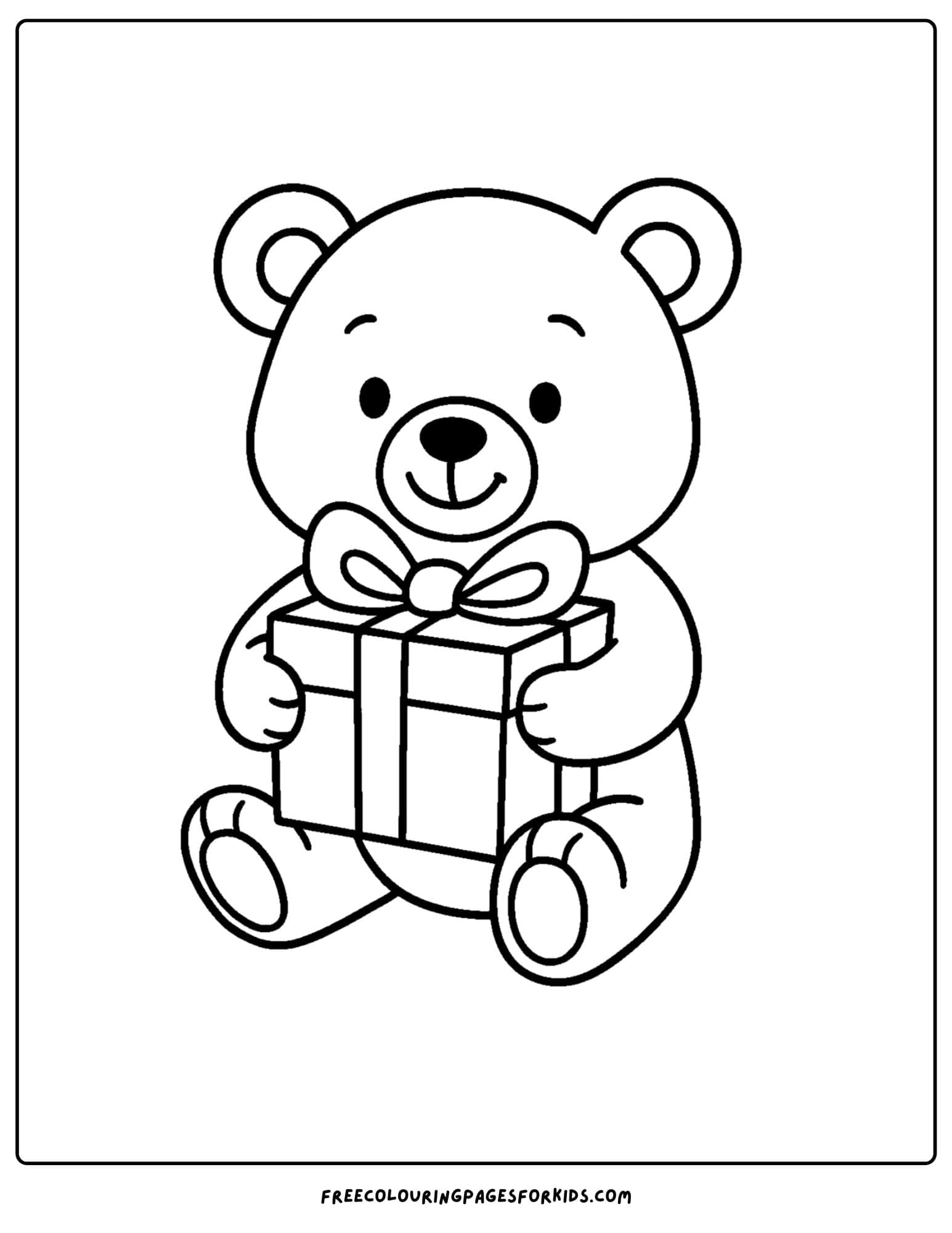 a christmas coloring page featuring a teddy bear holding a christmas present