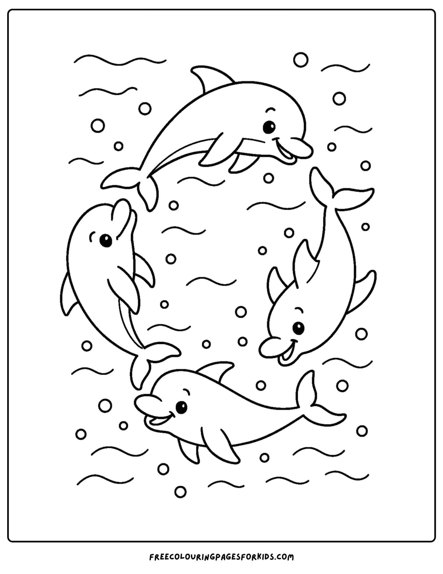 a dolphin coloring page featuring dolphins swimming together in a loop