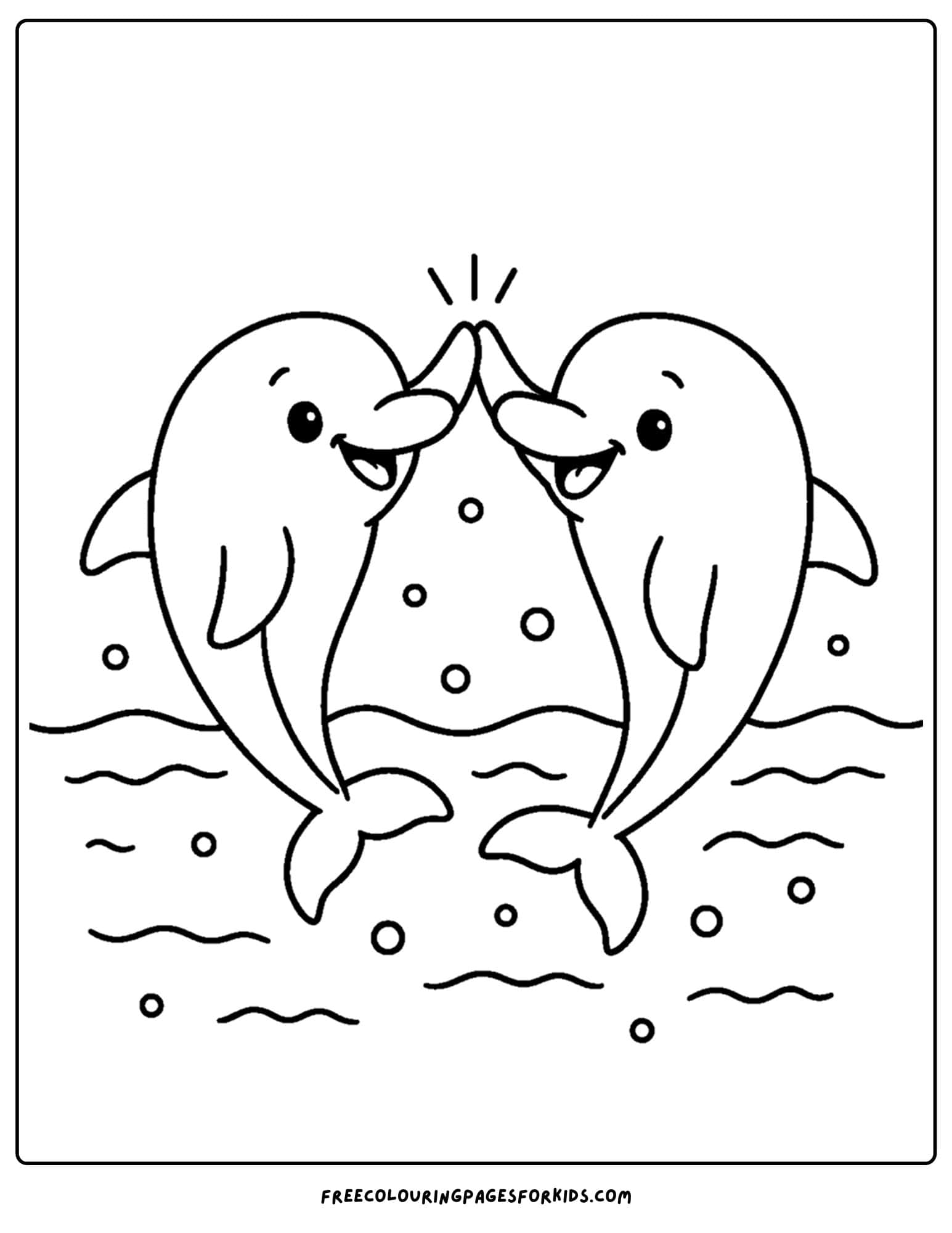 a dolphin coloring page featuring a dolphin giving another dolphin a high five