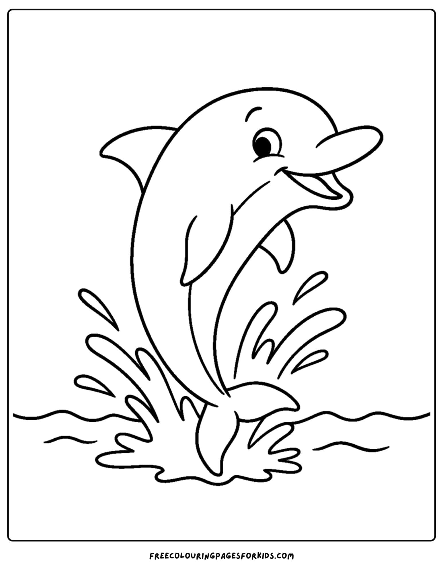 a dolphin coloring page featuring a dolphin leaping out of the water