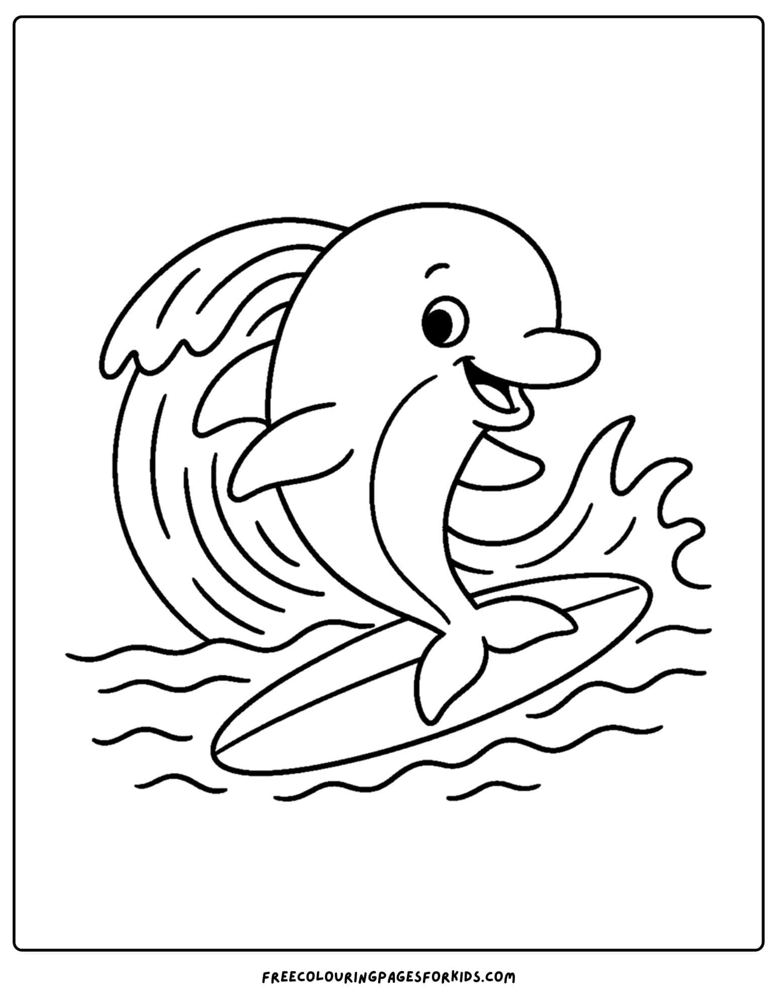 a dolphin coloring page featuring a dolphin surfing