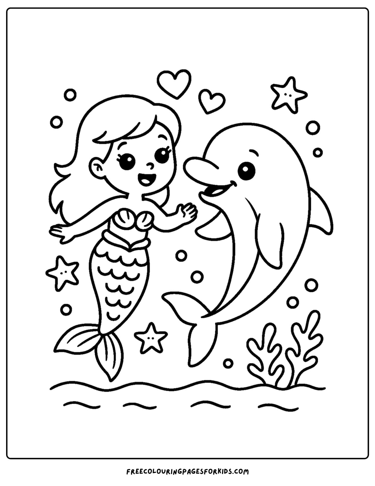 a dolphin coloring page featuring a dolphin and a mermaid