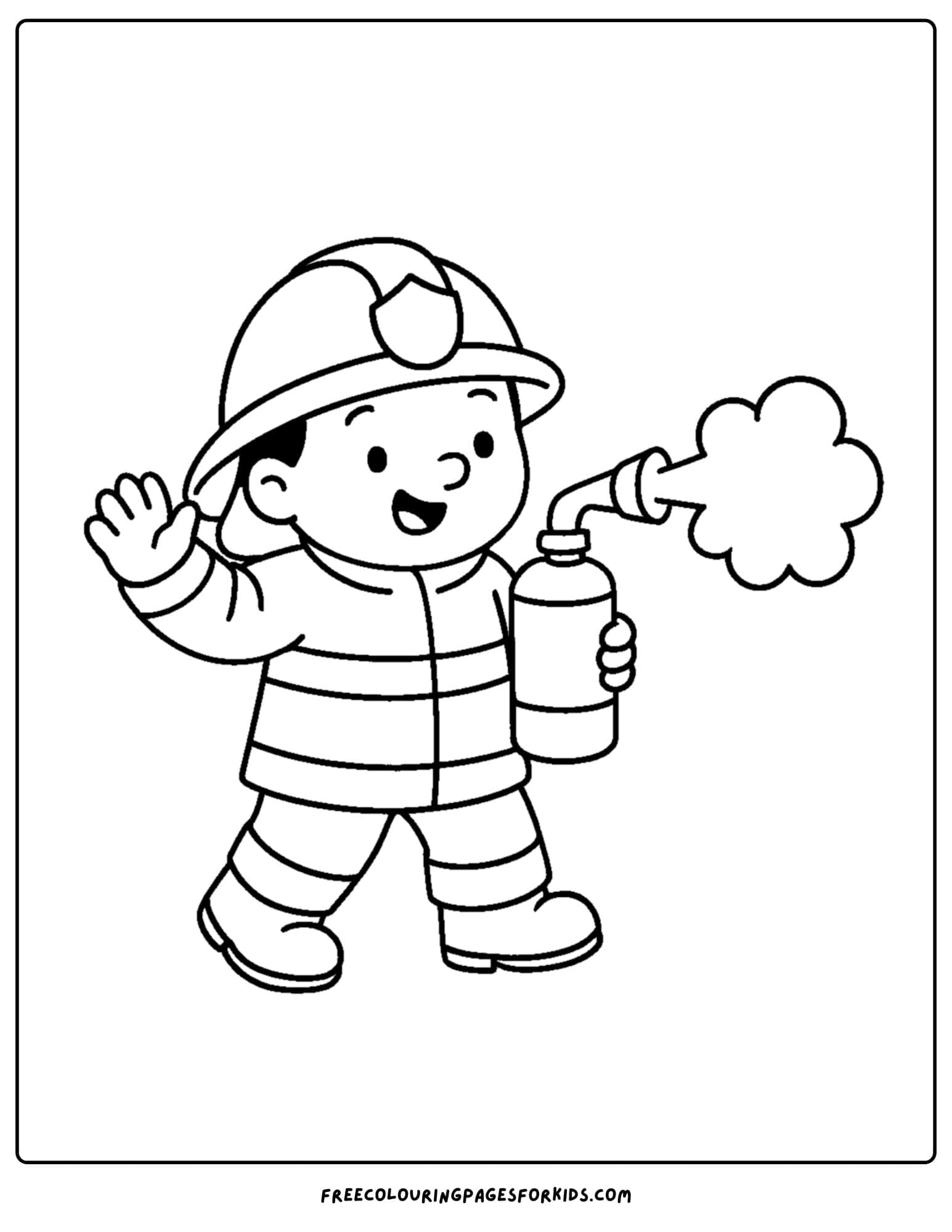 a firefighter coloring page featuring a firefighter spraying foam