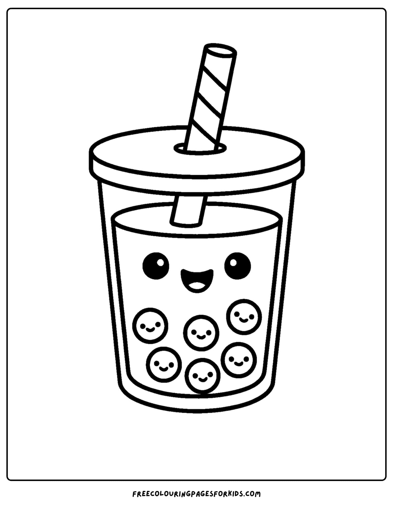 a kawaii coloring page of a cute bubble tea with straw