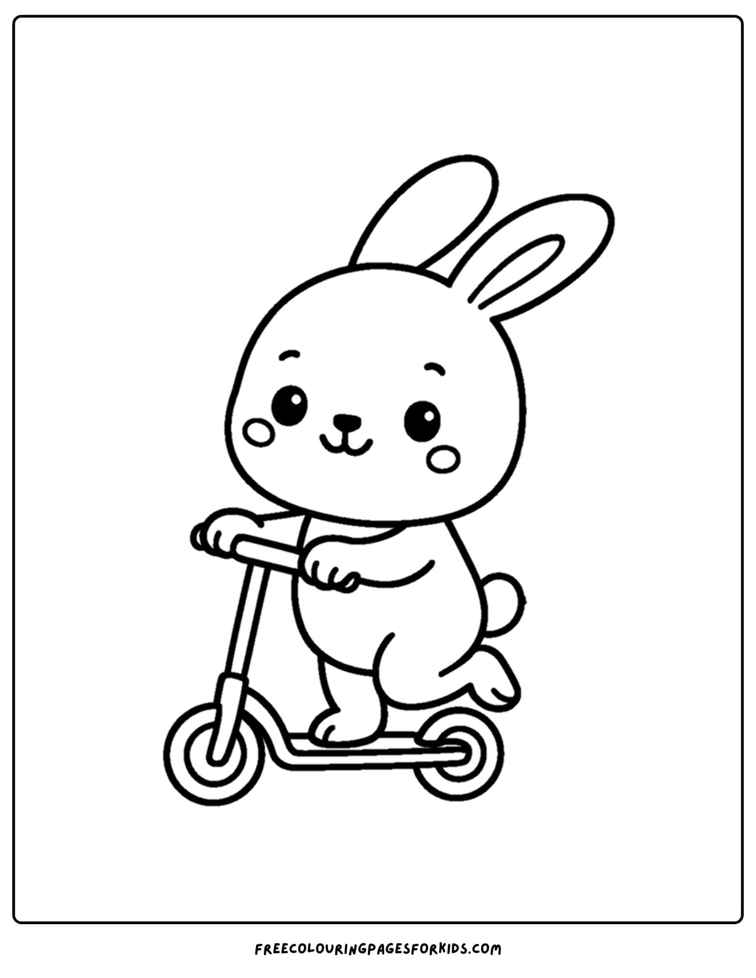 a kawaii coloring page of a cute rabbit riding a scooter