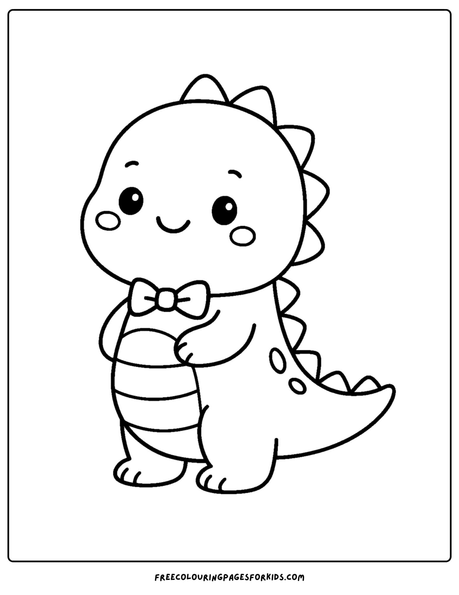 a kawaii coloring page of a cute dinosaur wearing a bow tie