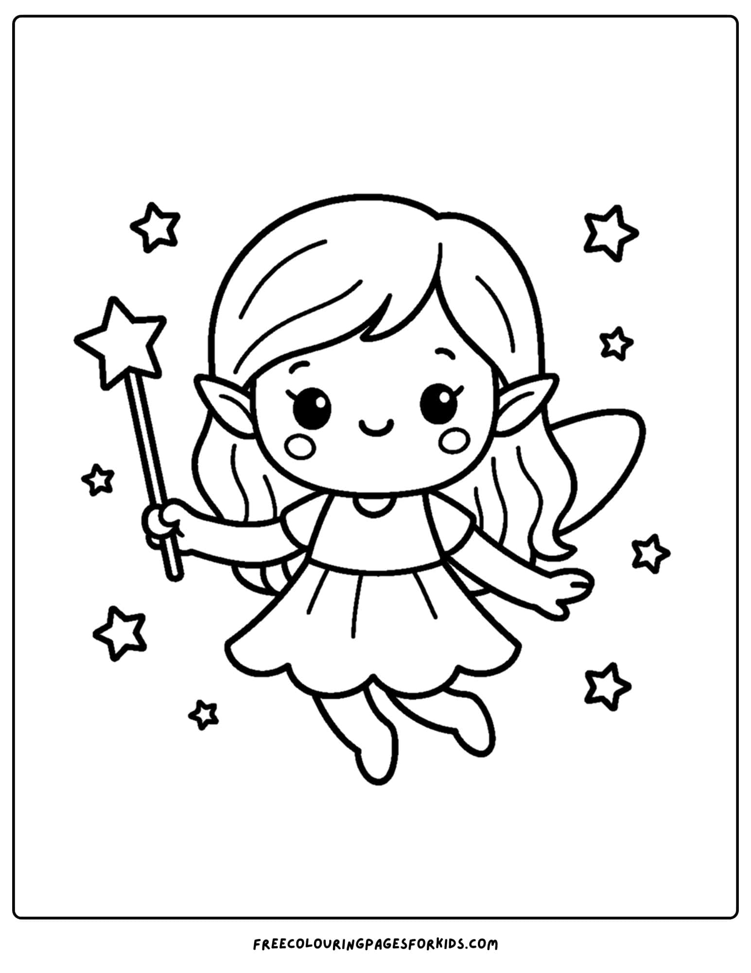a kawaii coloring page of a cute fairy flyinh