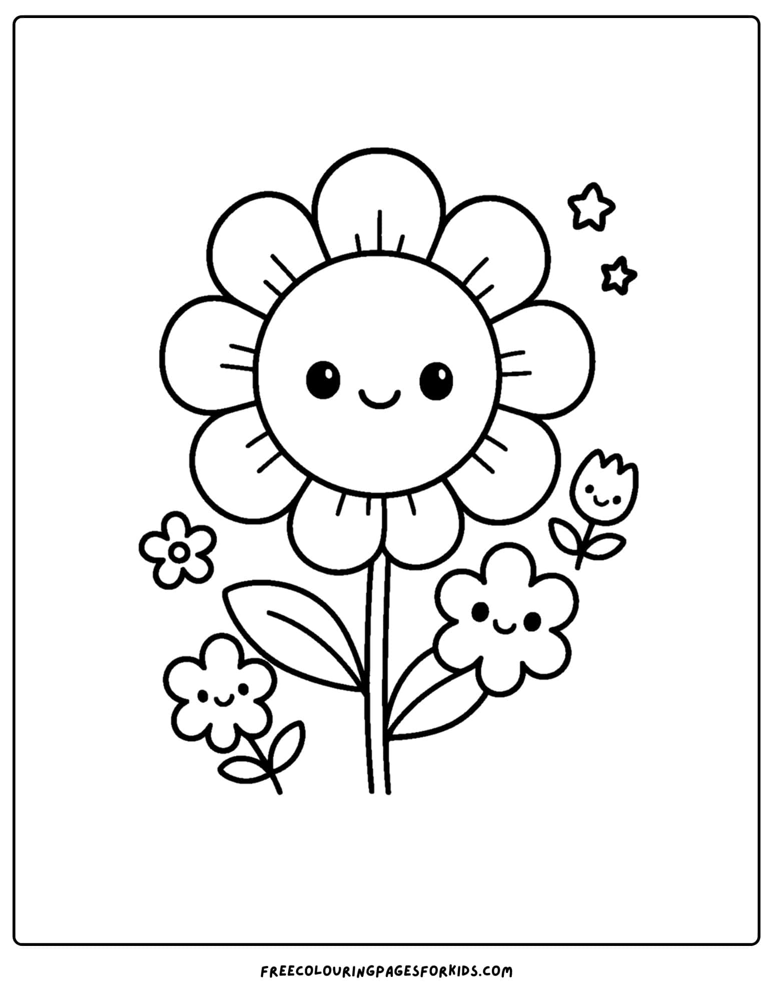 a kawaii coloring page of a cute flower