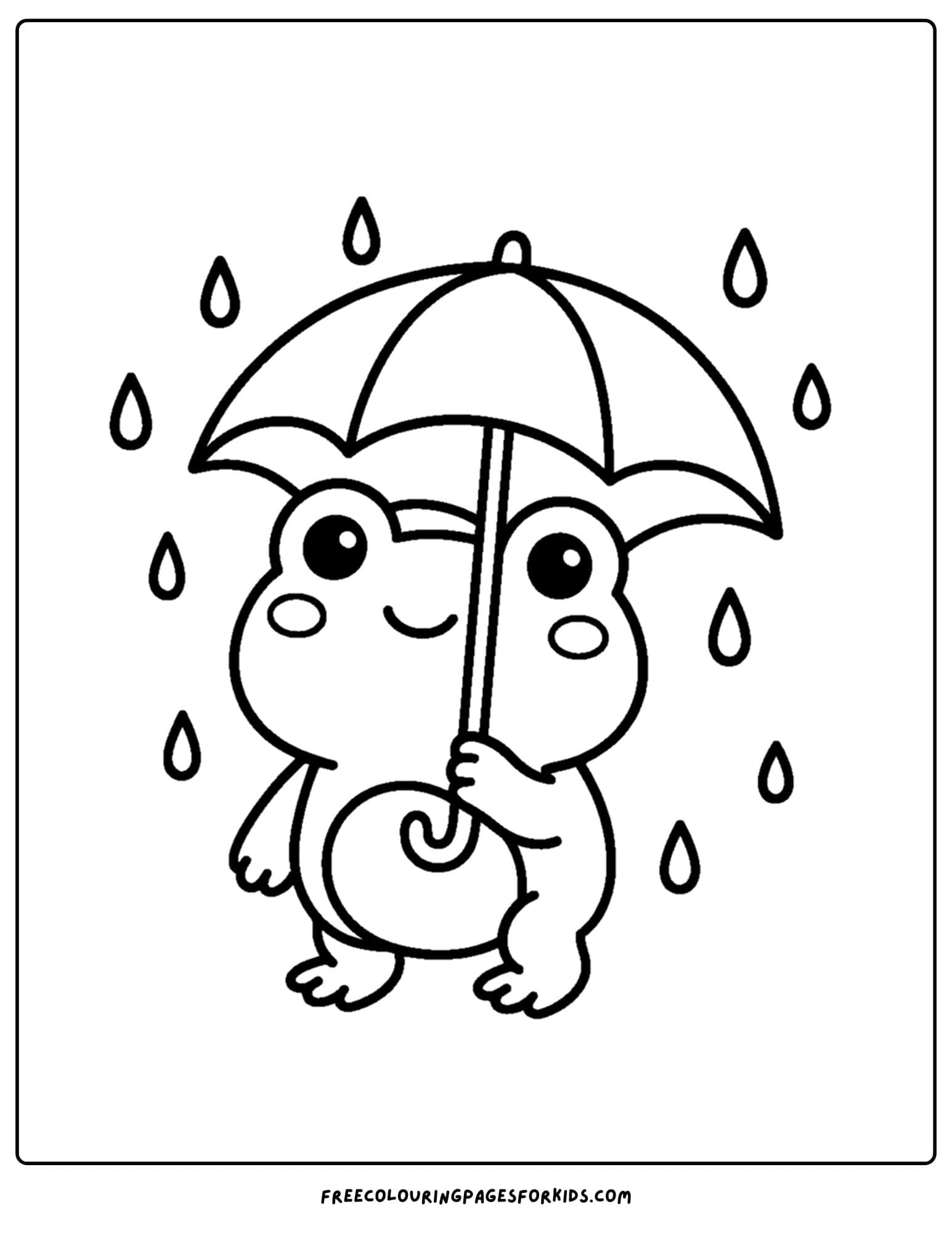 a kawaii coloring page of a cute frog holding an umbrella