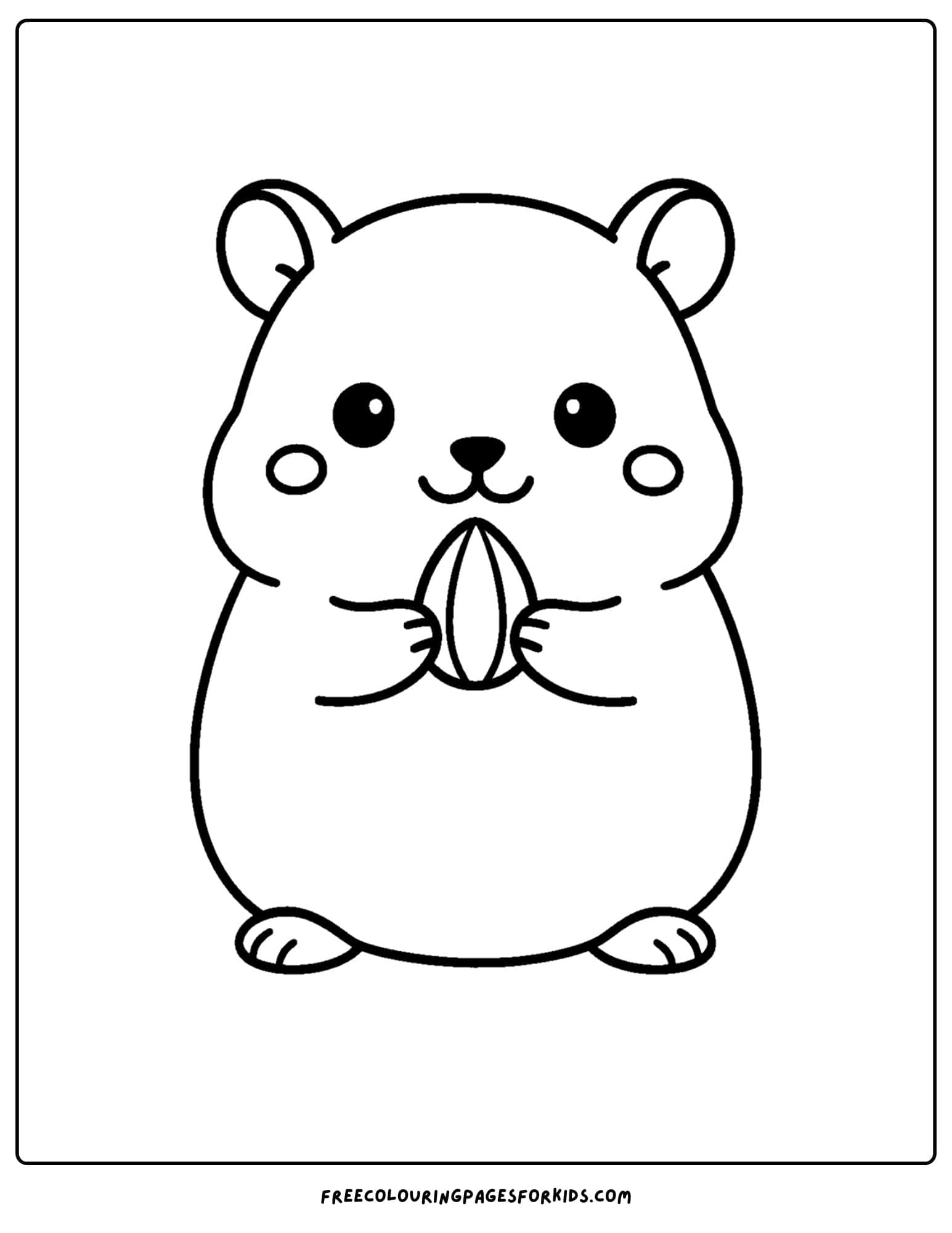 a kawaii coloring page of a cute hamster eating a seed