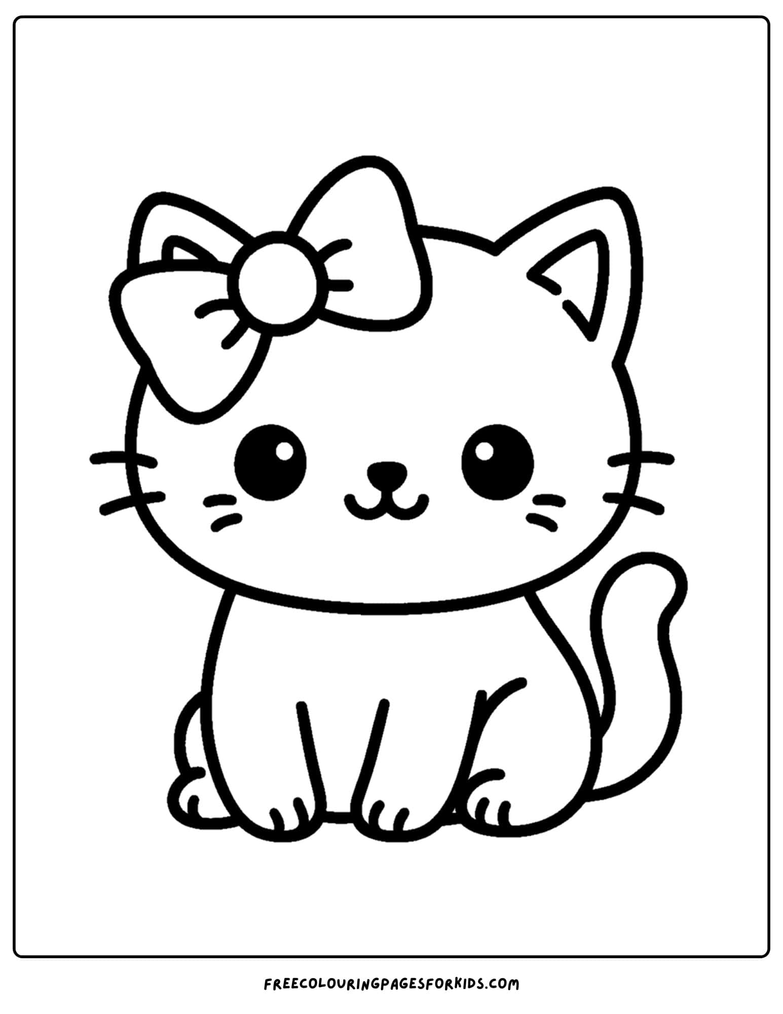 a kawaii coloring page of a cute kitten with a bow