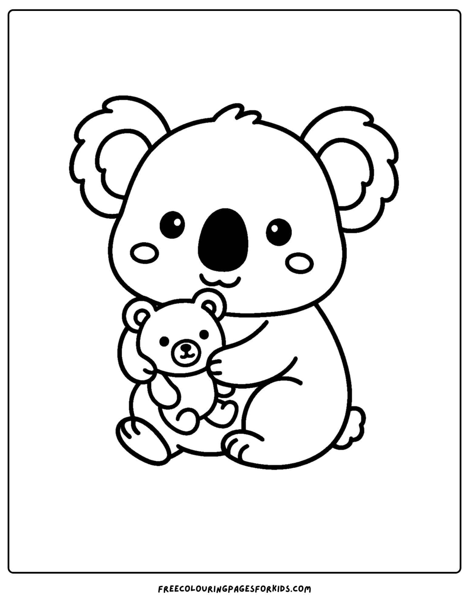 a kawaii coloring page of a cute koala with a teddy