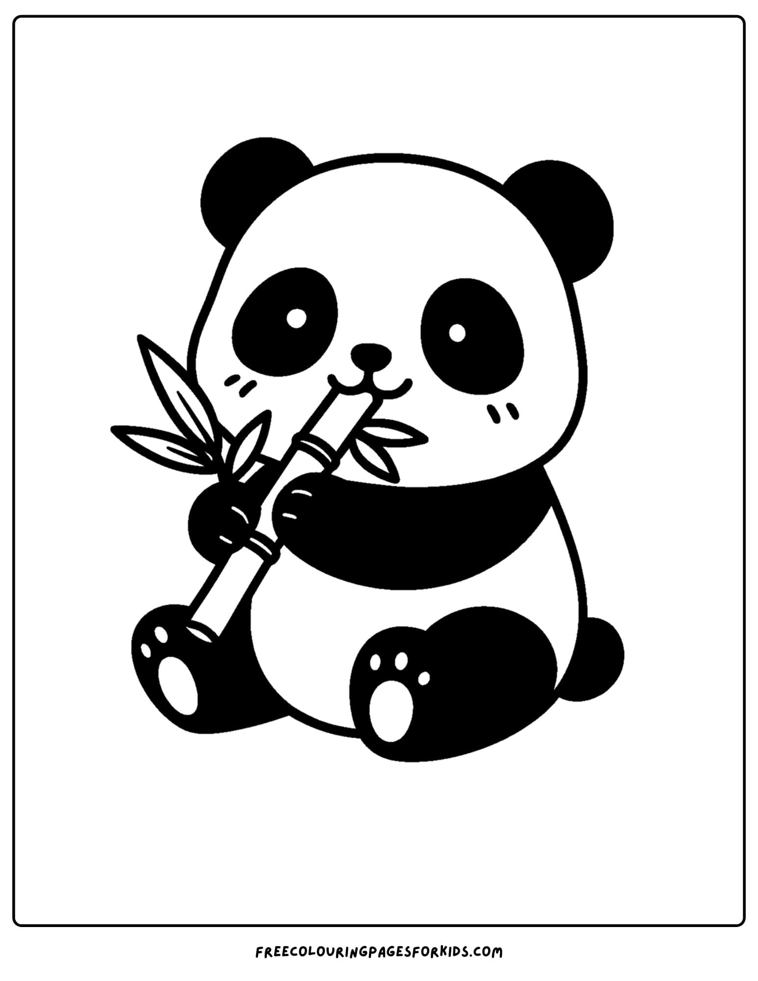 a kawaii coloring page of a cute panda eating bamboo
