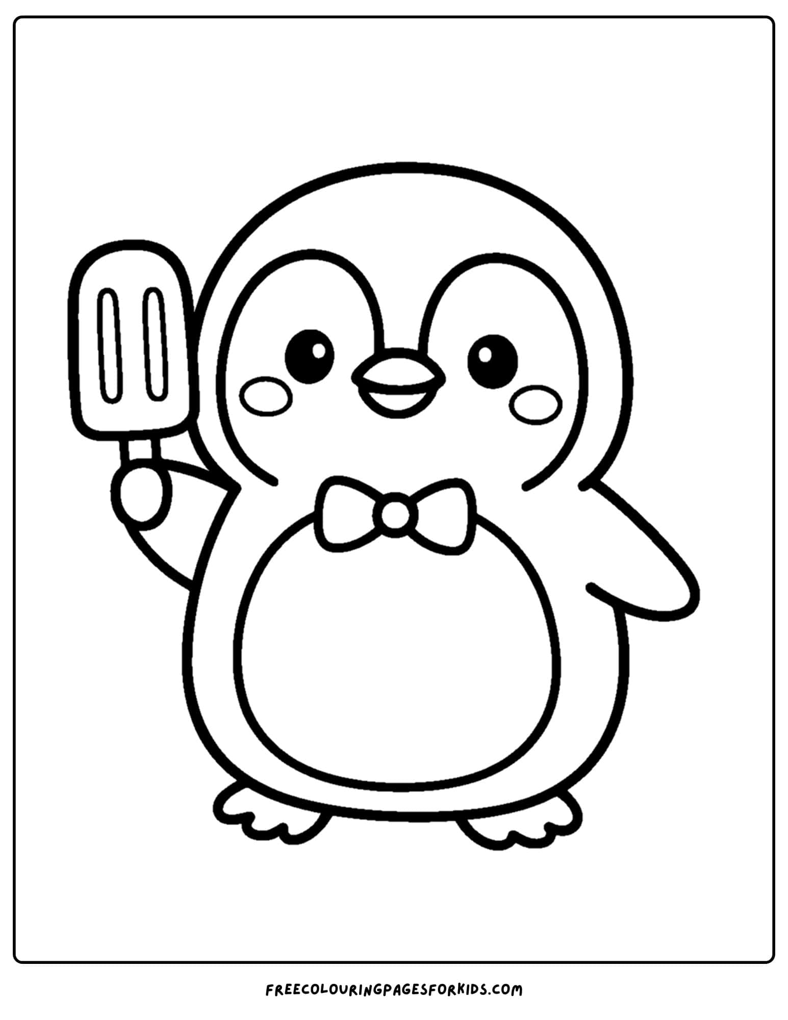 a kawaii coloring page of a cute penguin holding a popsicle