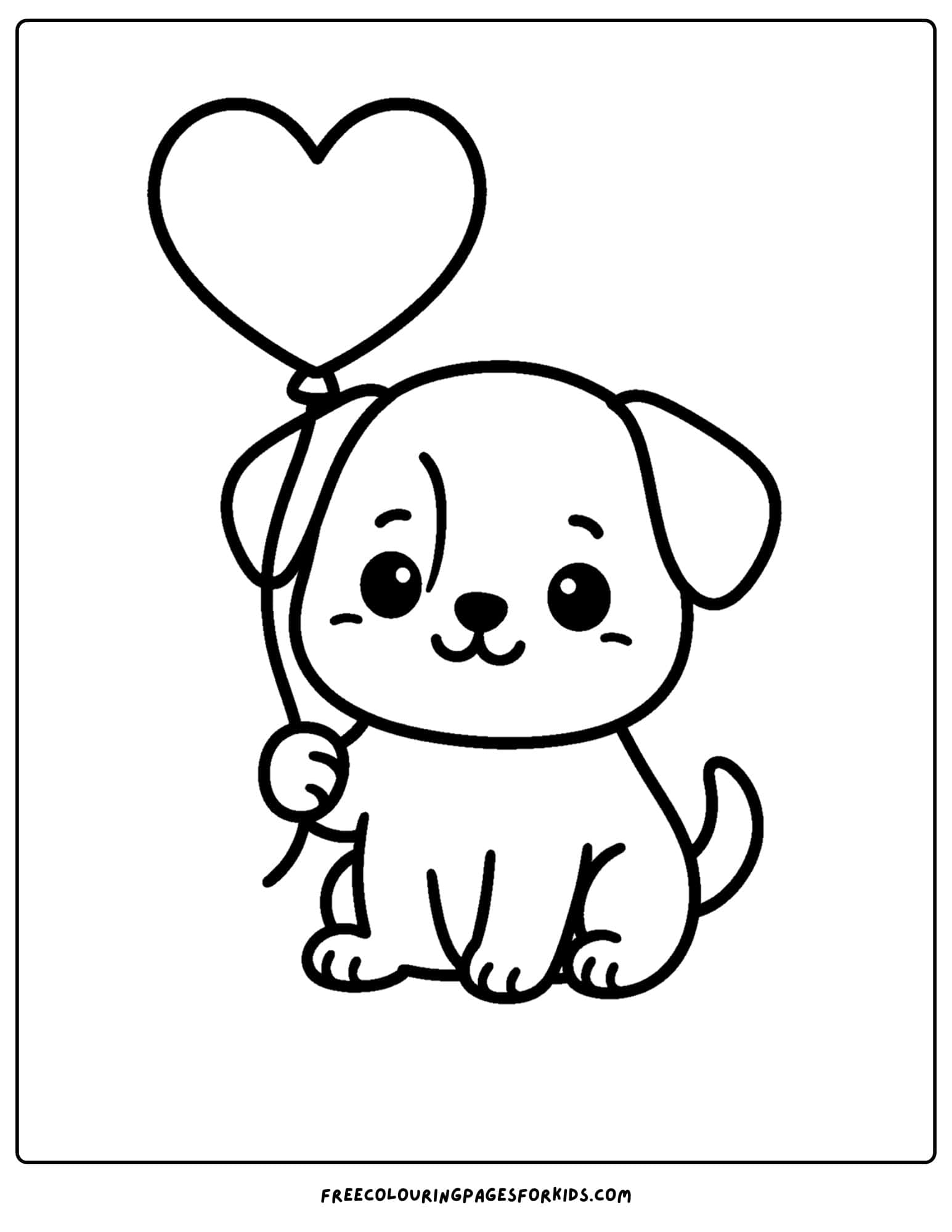 a kawaii coloring page of a cute puppy with a balloon