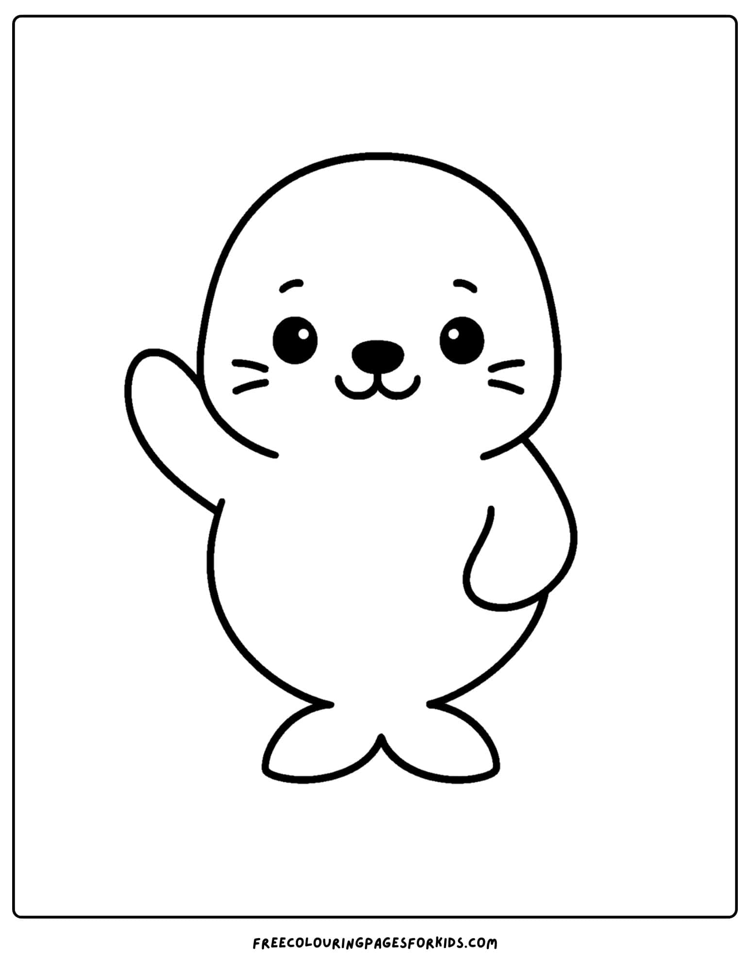 a kawaii coloring page of a cute seal pup waving