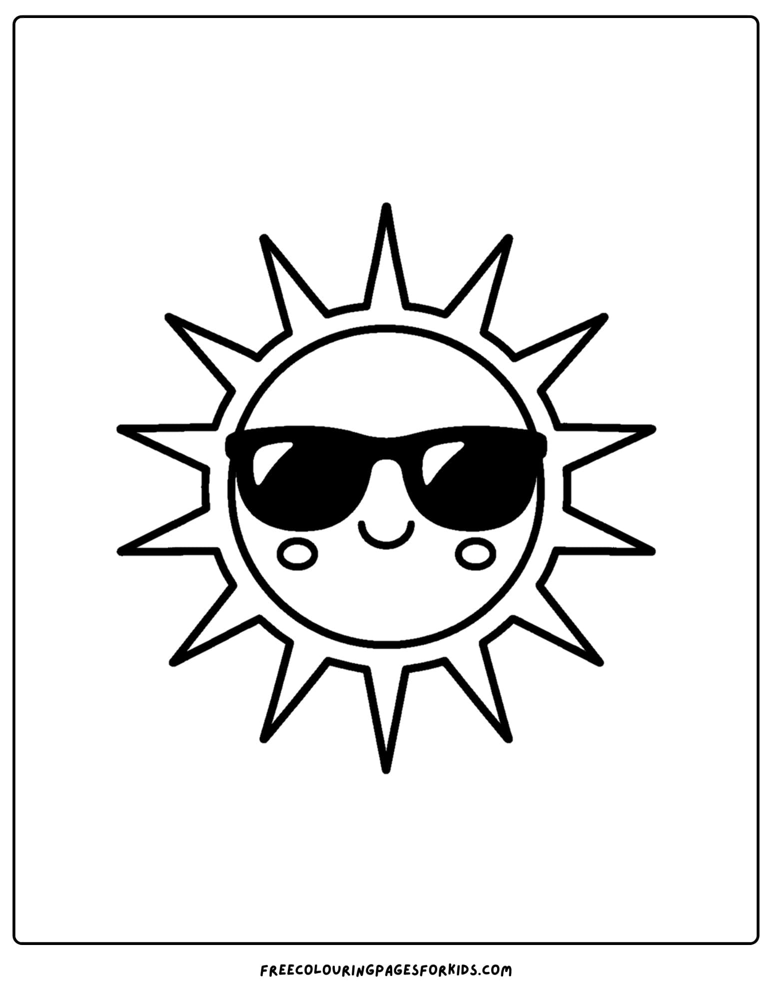 a kawaii coloring page of a cute sun wearing sunglasses