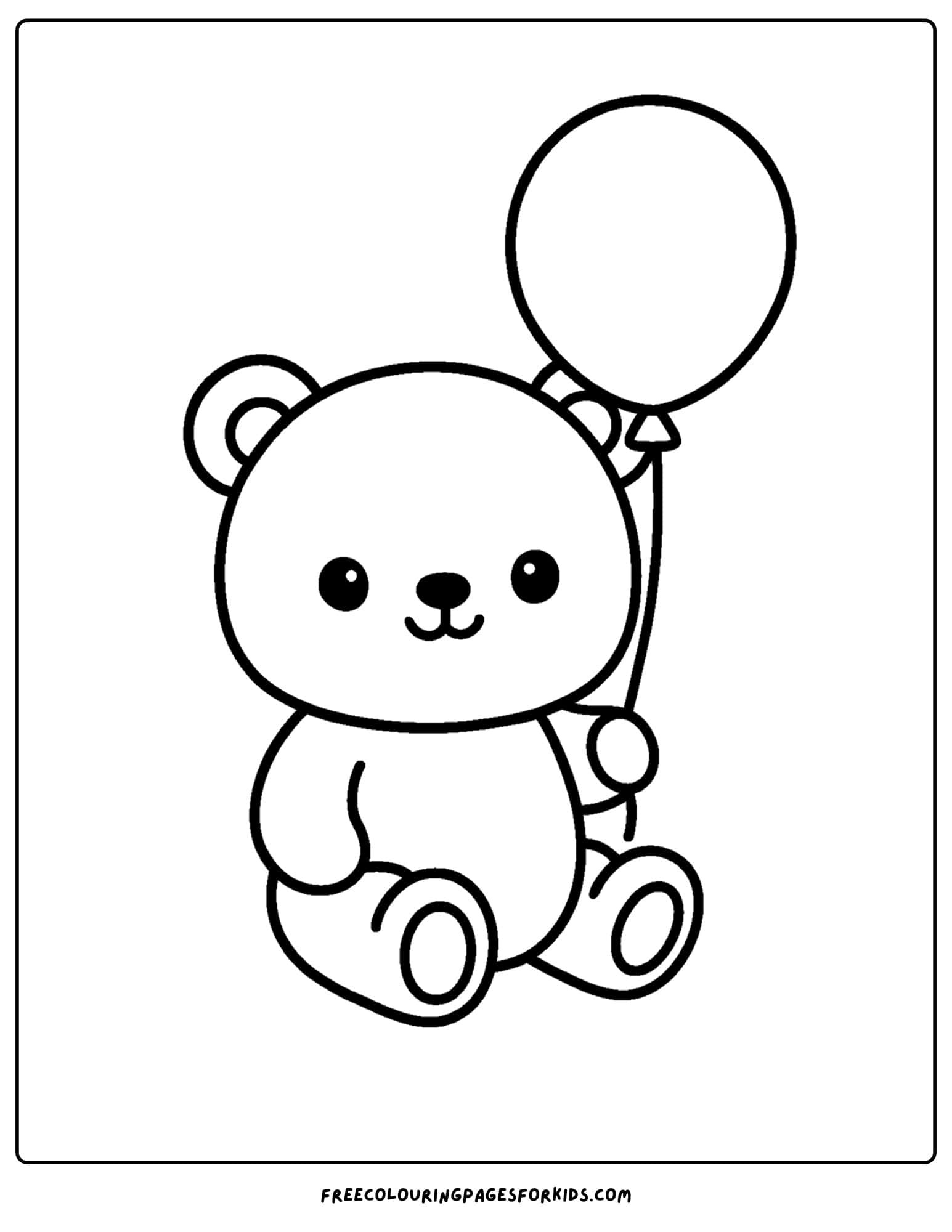 a kawaii coloring page of a cute teddy bear holding a balloon
