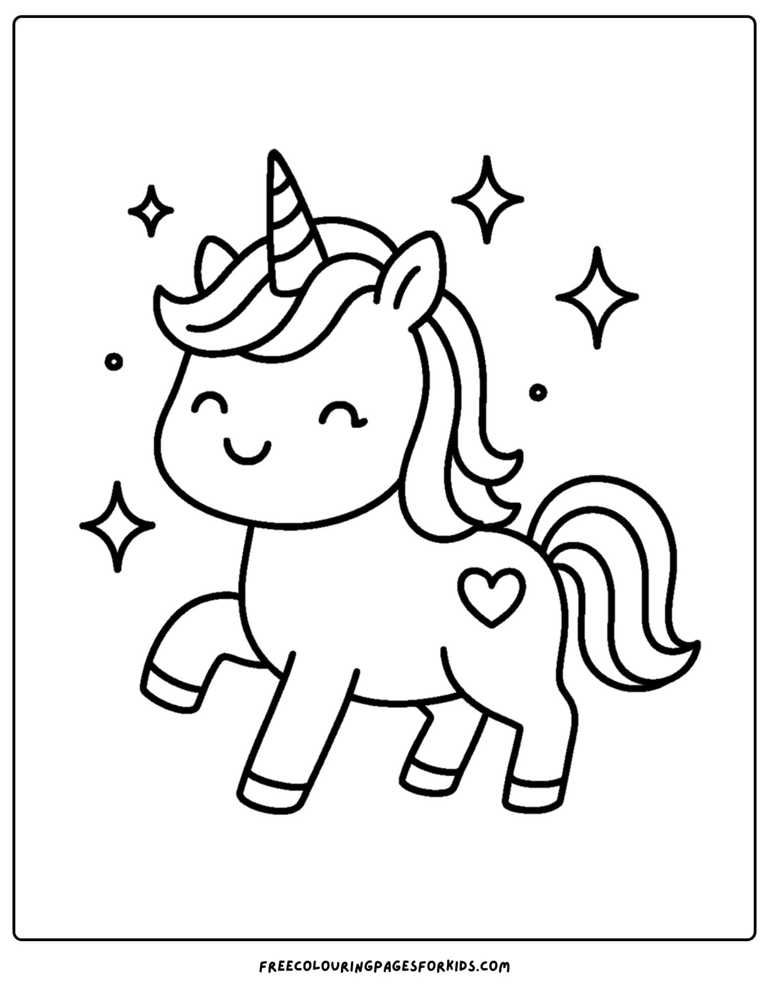 a kawaii coloring page of a cute unicorn