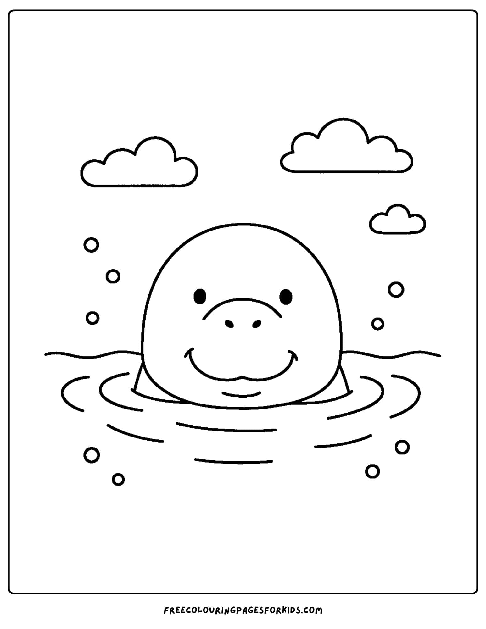 a manatee coloring page showing a manatee peeking its head above the water