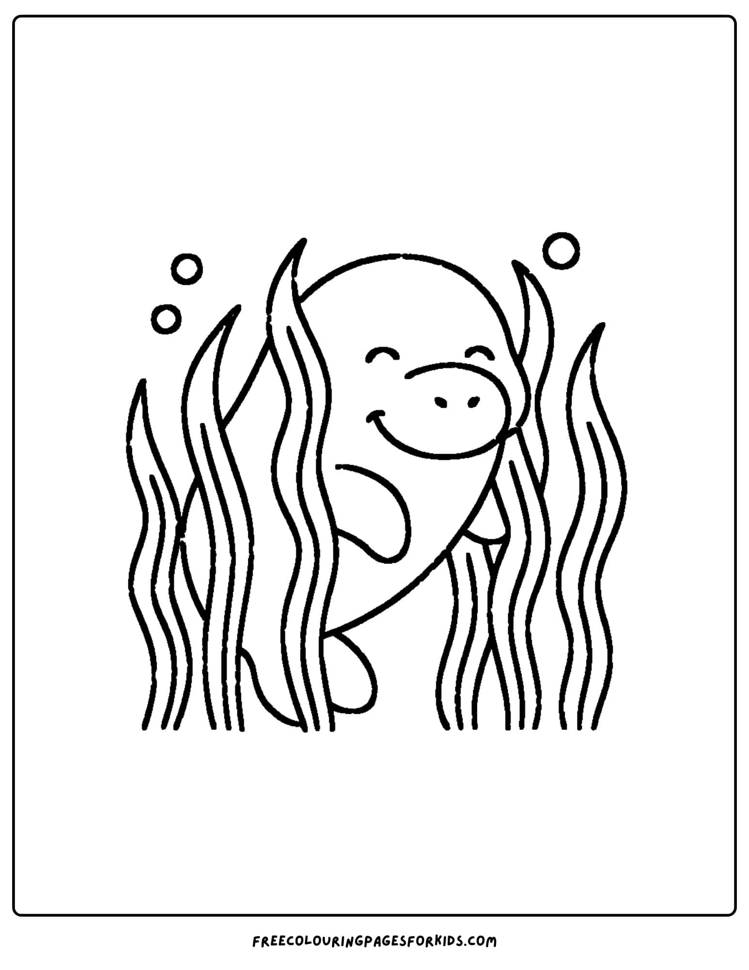 a manatee coloring page showing a manatee playing in the seaweed