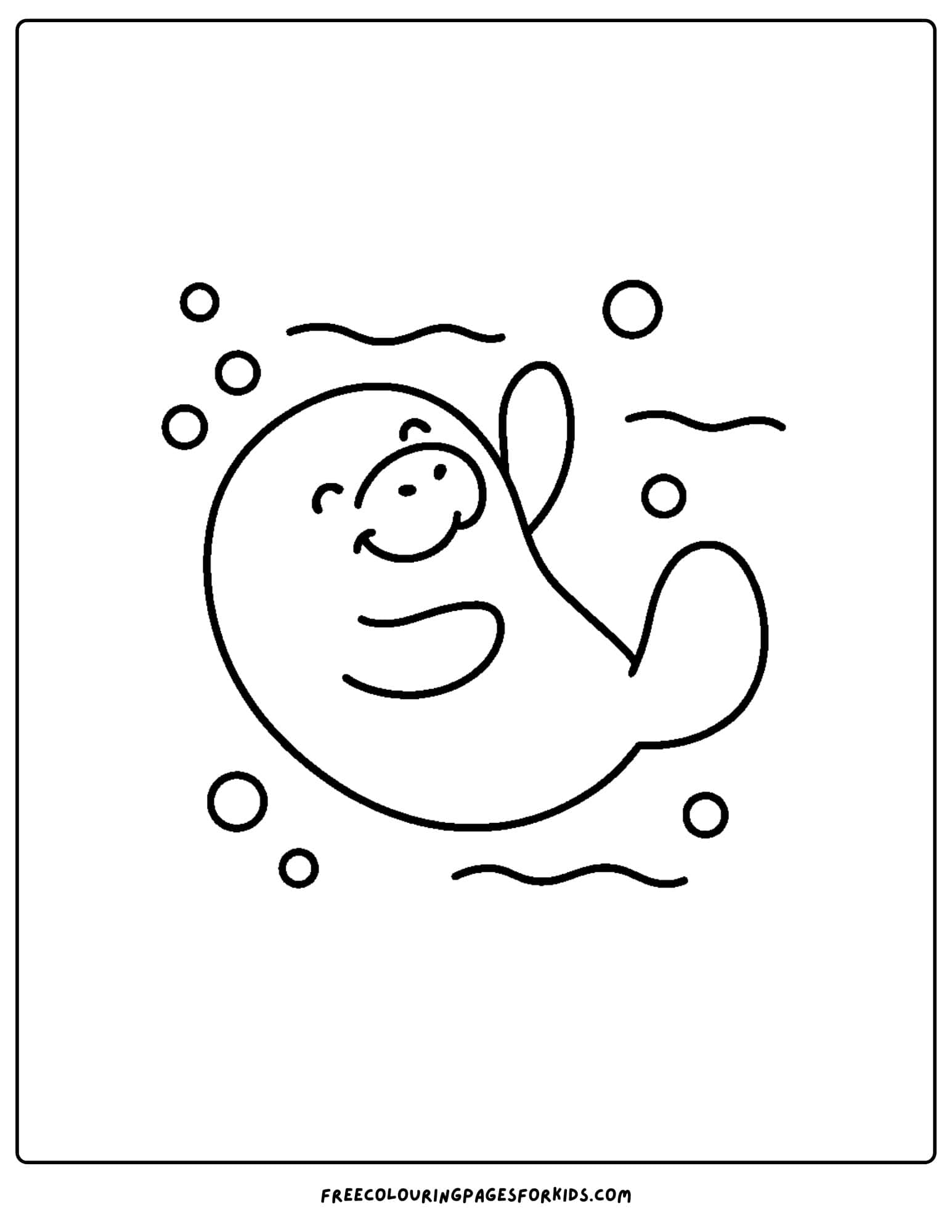 a manatee coloring page showing a manatee rolling under the water