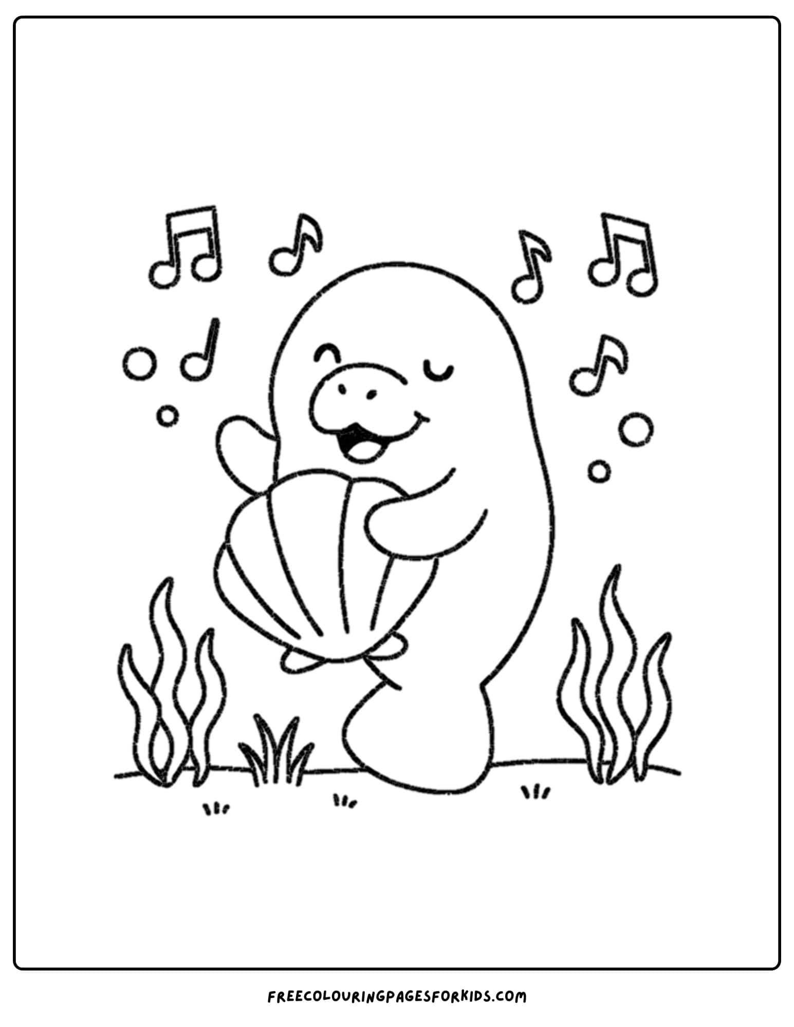 a manatee coloring page showing a manatee signing under water