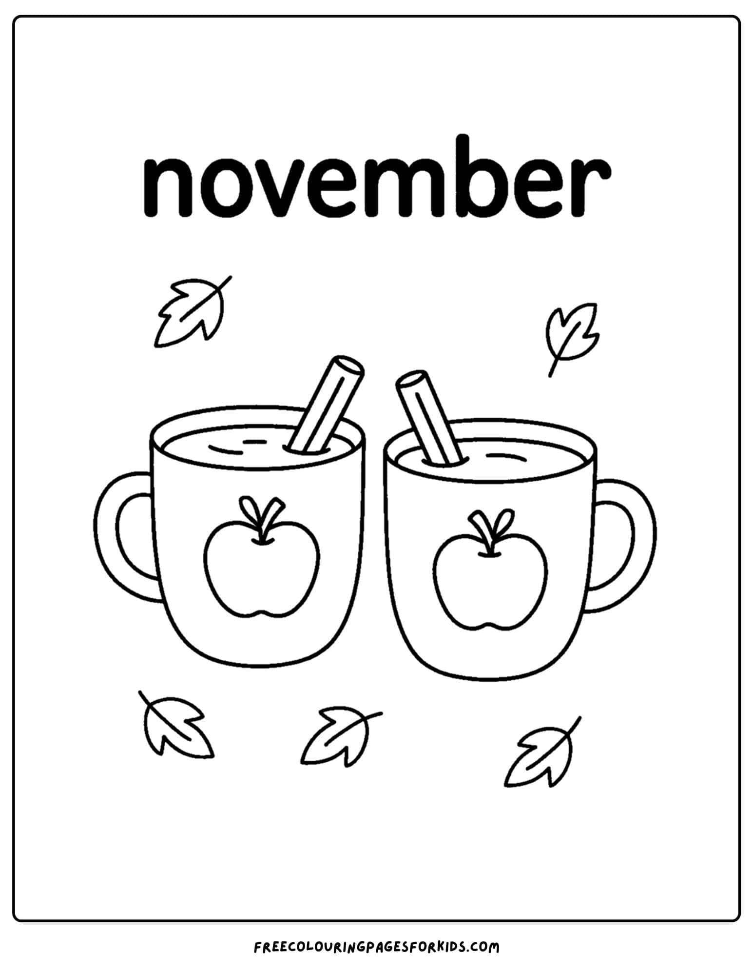 a november coloring page of cups of apple cider