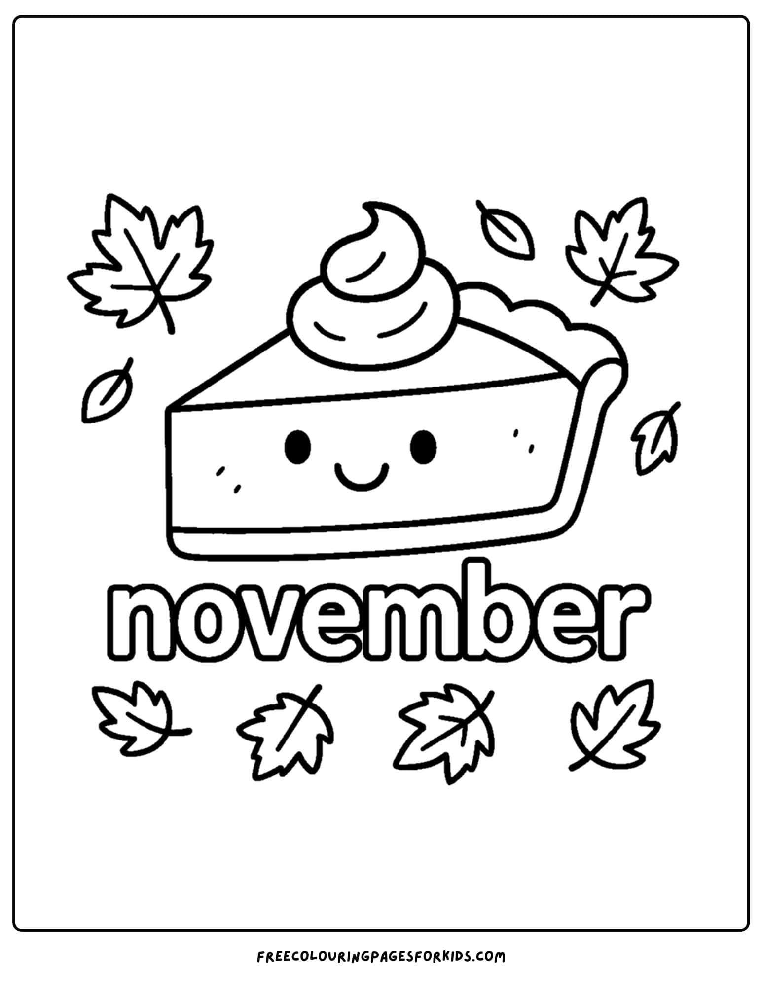 a november coloring page of a piece of pumpkin pie