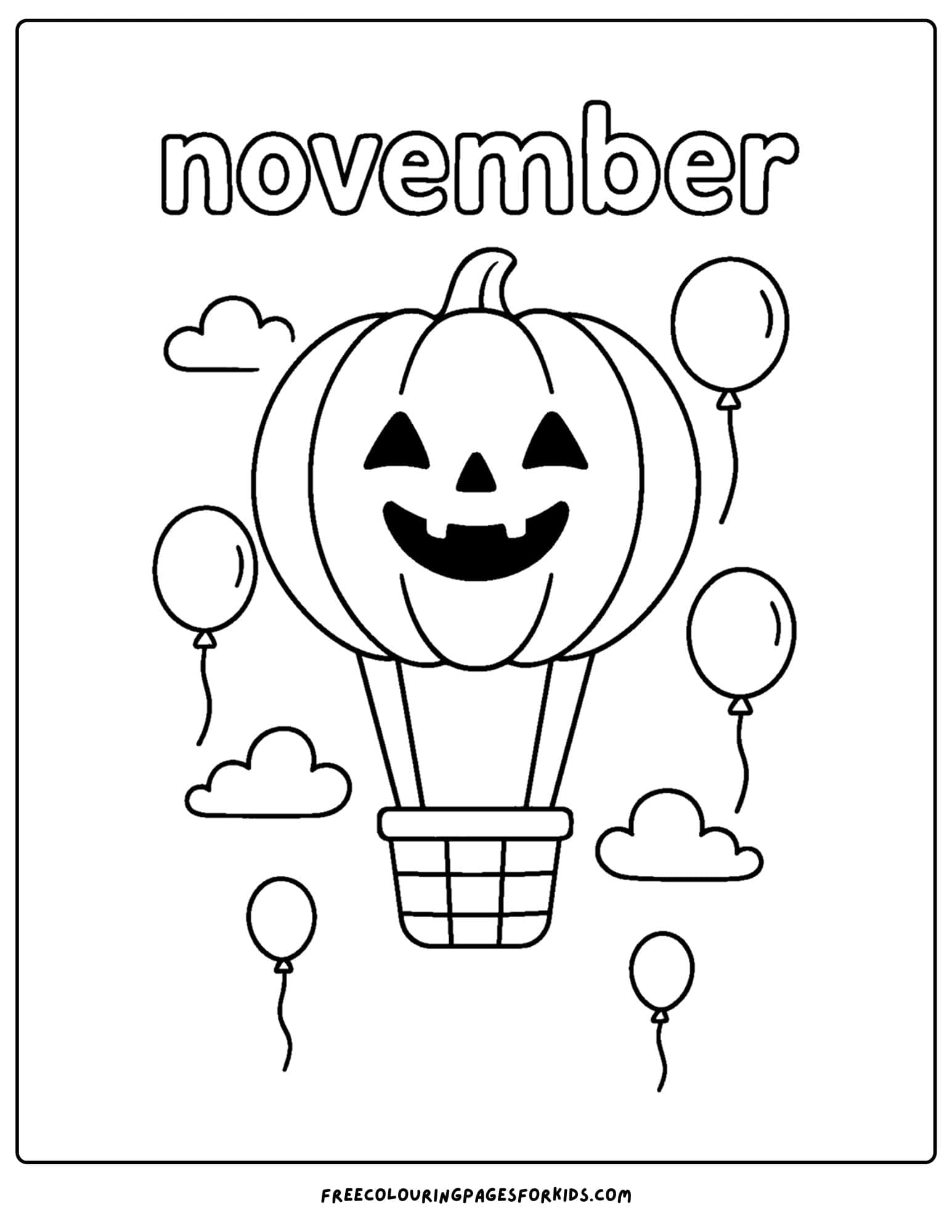 a november coloring page of a pumpkin shaped balloon