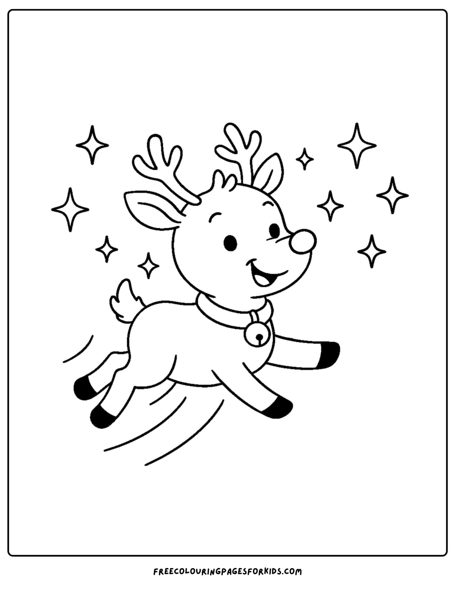 a reindeer coloring page featuring a reindeer flying across the sky