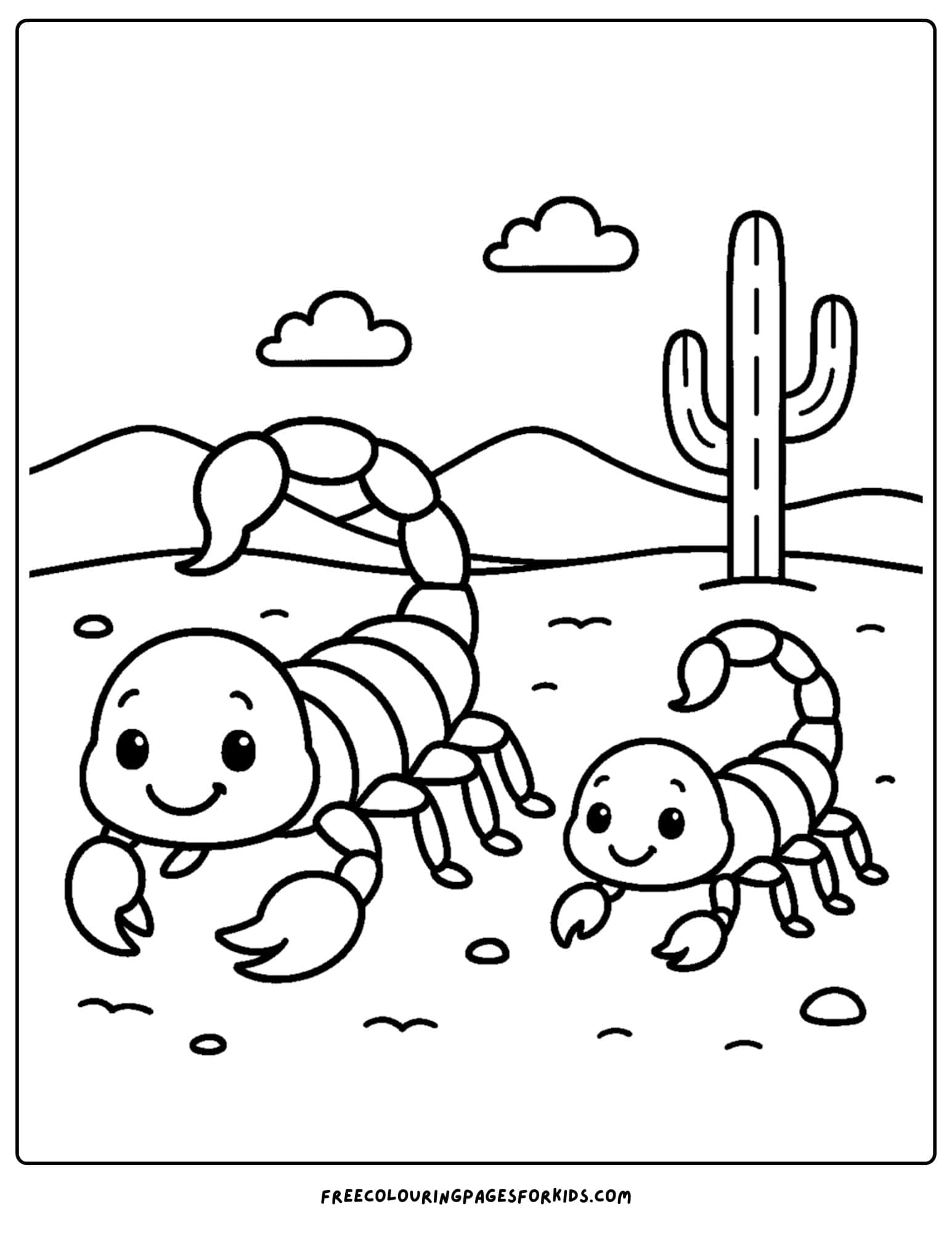 a scorpion coloring page featuring a scorpion family together