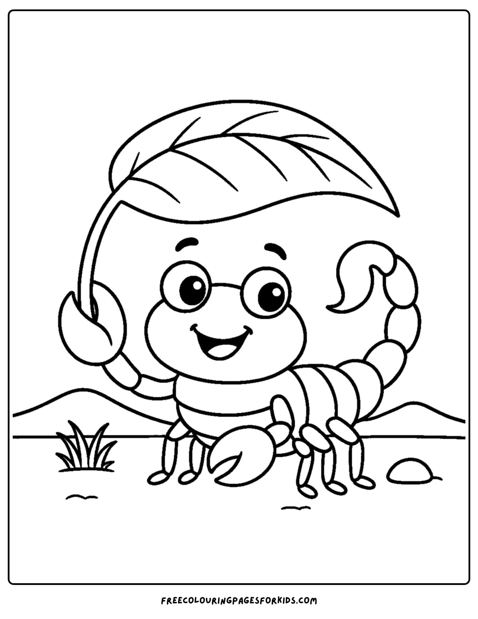 a scorpion coloring page featuring a scorpion carrying a leaf