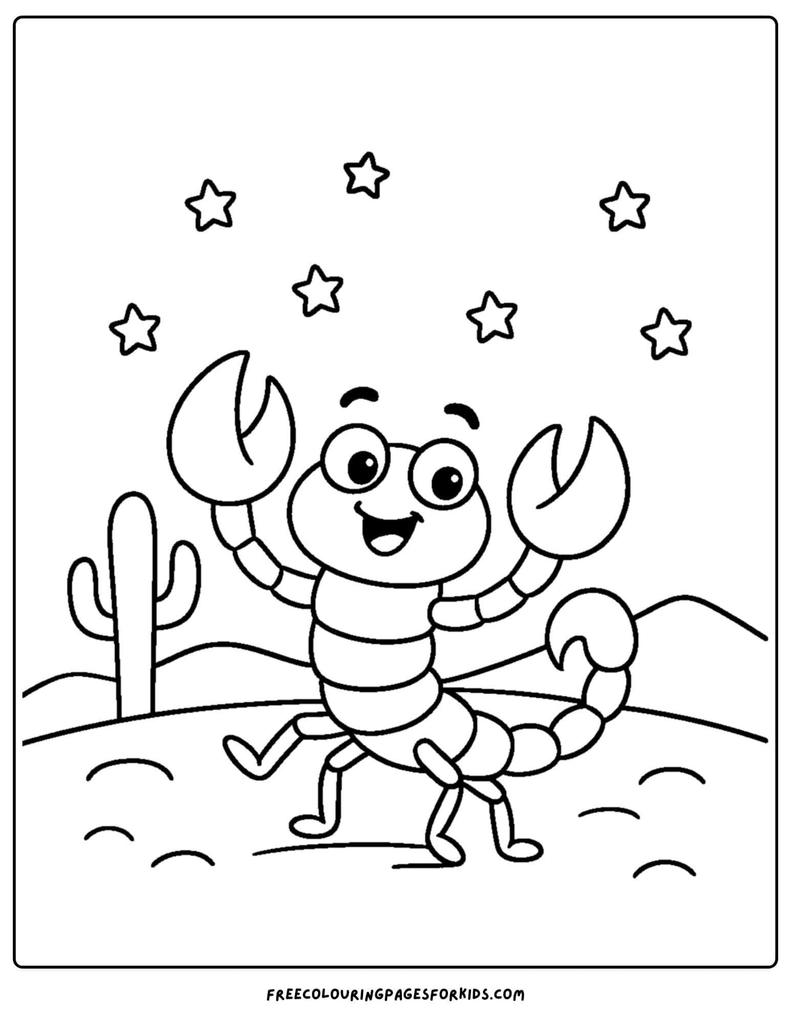 a scorpion coloring page featuring a scorpion dancing under the stars