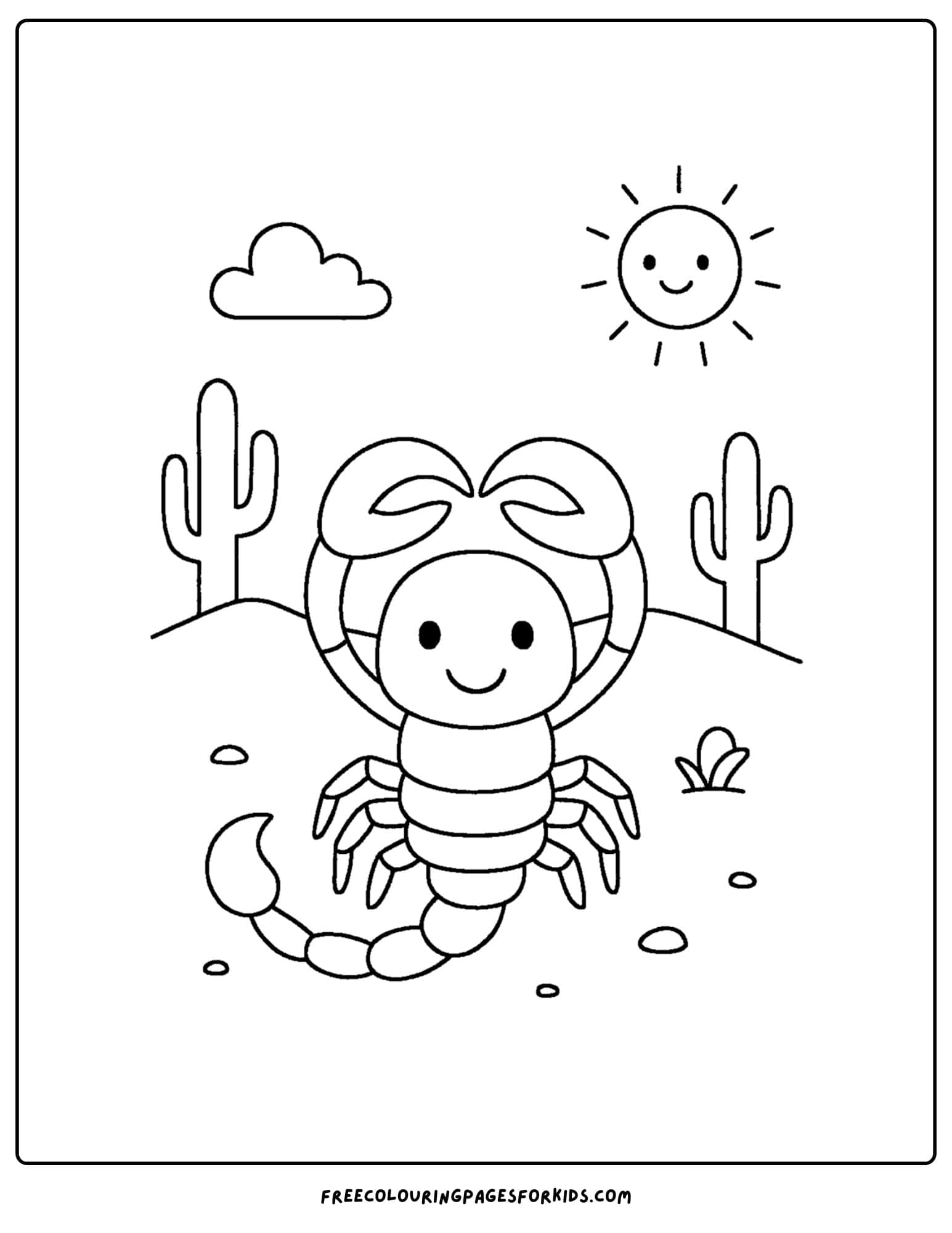 a scorpion coloring page featuring a scorpion making a heart shape with its claws