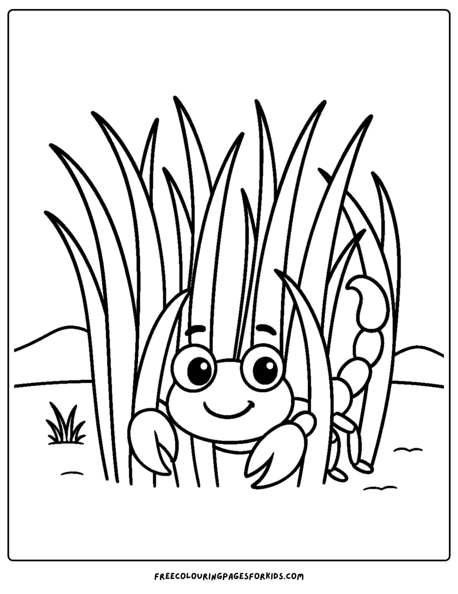 a scorpion coloring page featuring a scorpion hiding in the grass